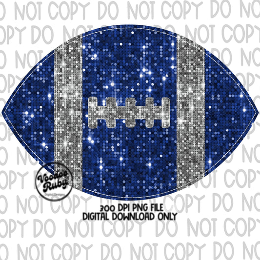 Blue Silver Sequin Football PNG Design Glitter Sublimation Hand Drawn Digital Download Faux Patch PNG Printable Faux Appliqué Football DTF