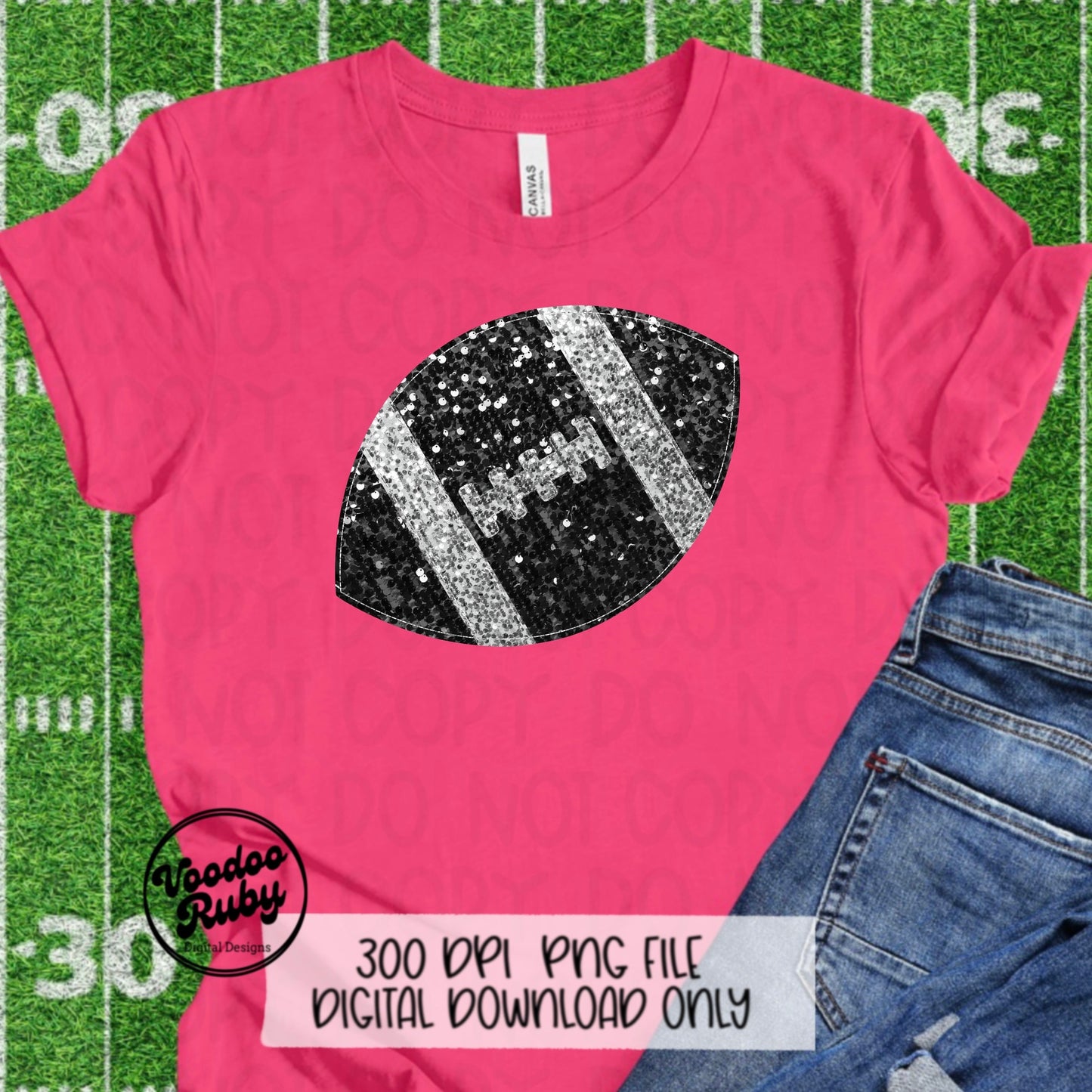 Black Silver Sequin Football PNG Design Glitter Hand Drawn Digital Download Faux Sequins Patch Printable Clip Art Faux Appliqué Football DTF