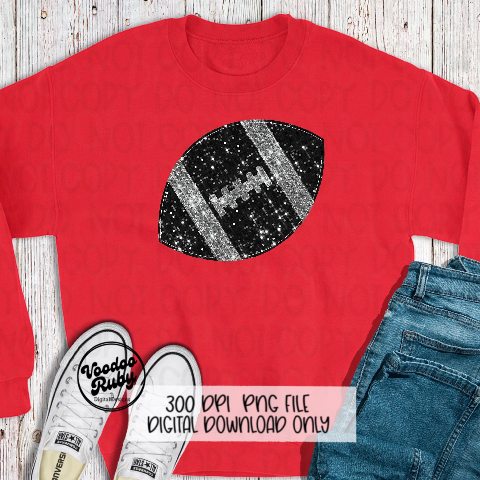 Sequin Football PNG Design Glitter Hand Drawn Digital Download Faux Sequins Patch PNG Printable Clip Art Faux Appliqué Football DTF