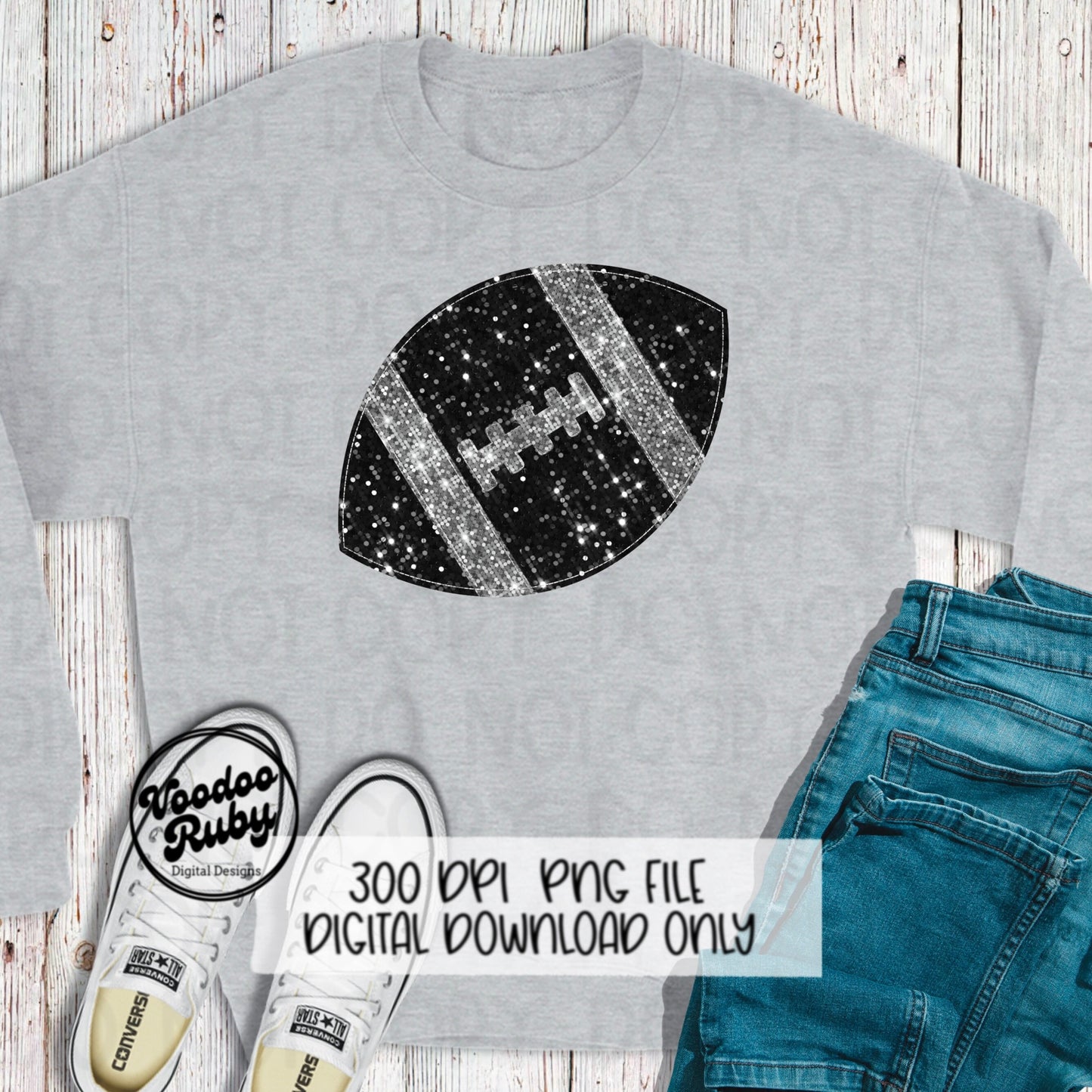 Sequin Football PNG Design Glitter Hand Drawn Digital Download Faux Sequins Patch PNG Printable Clip Art Faux Appliqué Football DTF