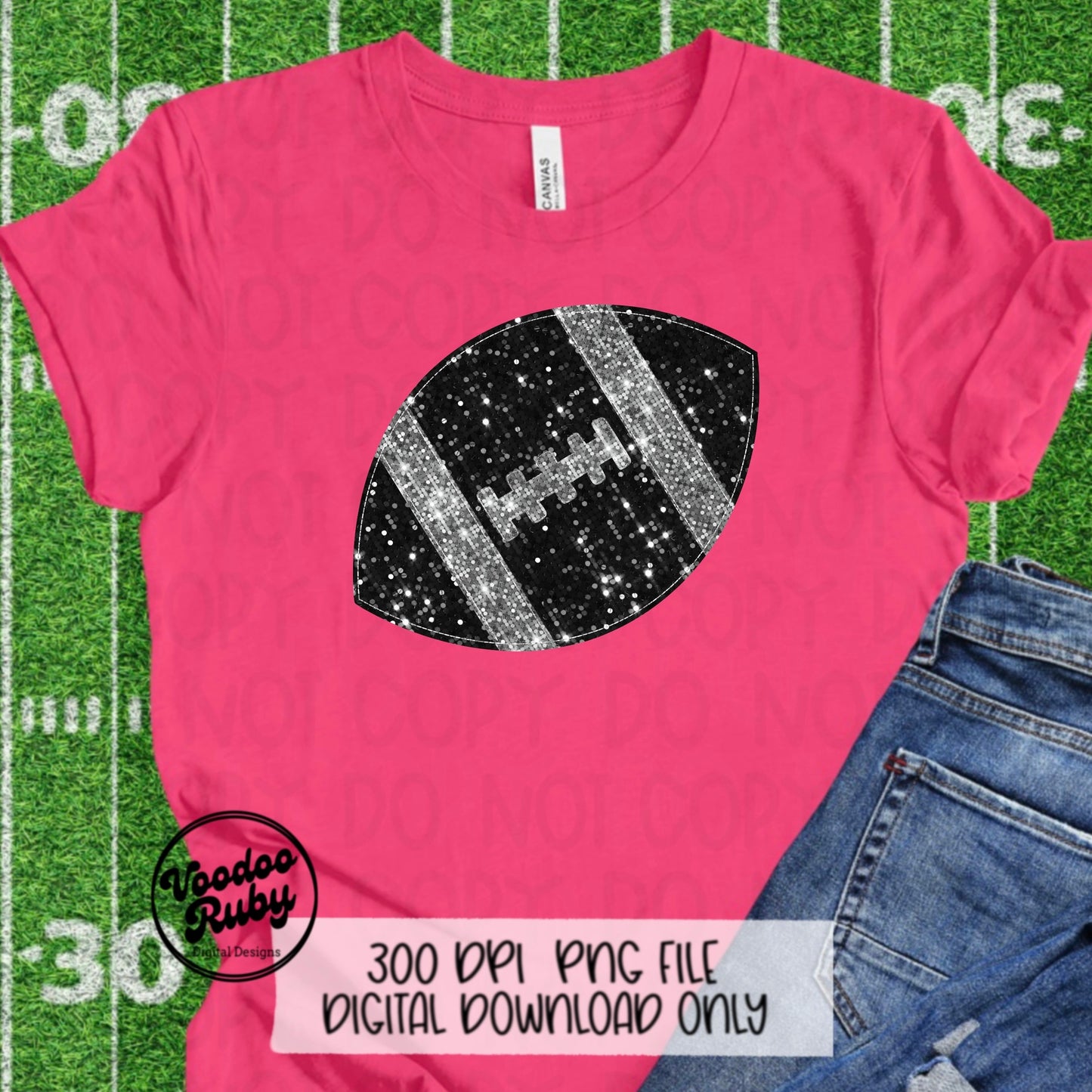 Sequin Football PNG Design Glitter Hand Drawn Digital Download Faux Sequins Patch PNG Printable Clip Art Faux Appliqué Football DTF