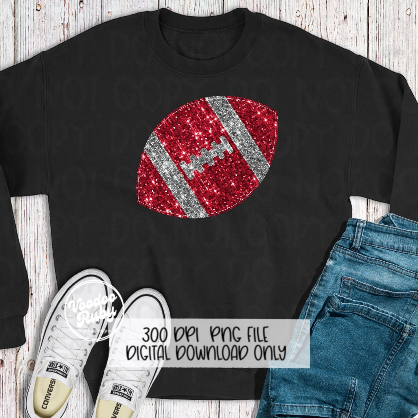 Red Silver Sequin Football PNG Design Sublimation Glitter Hand Drawn Digital Download Faux Sequins Patch PNG Printable Clip Art Football DTF