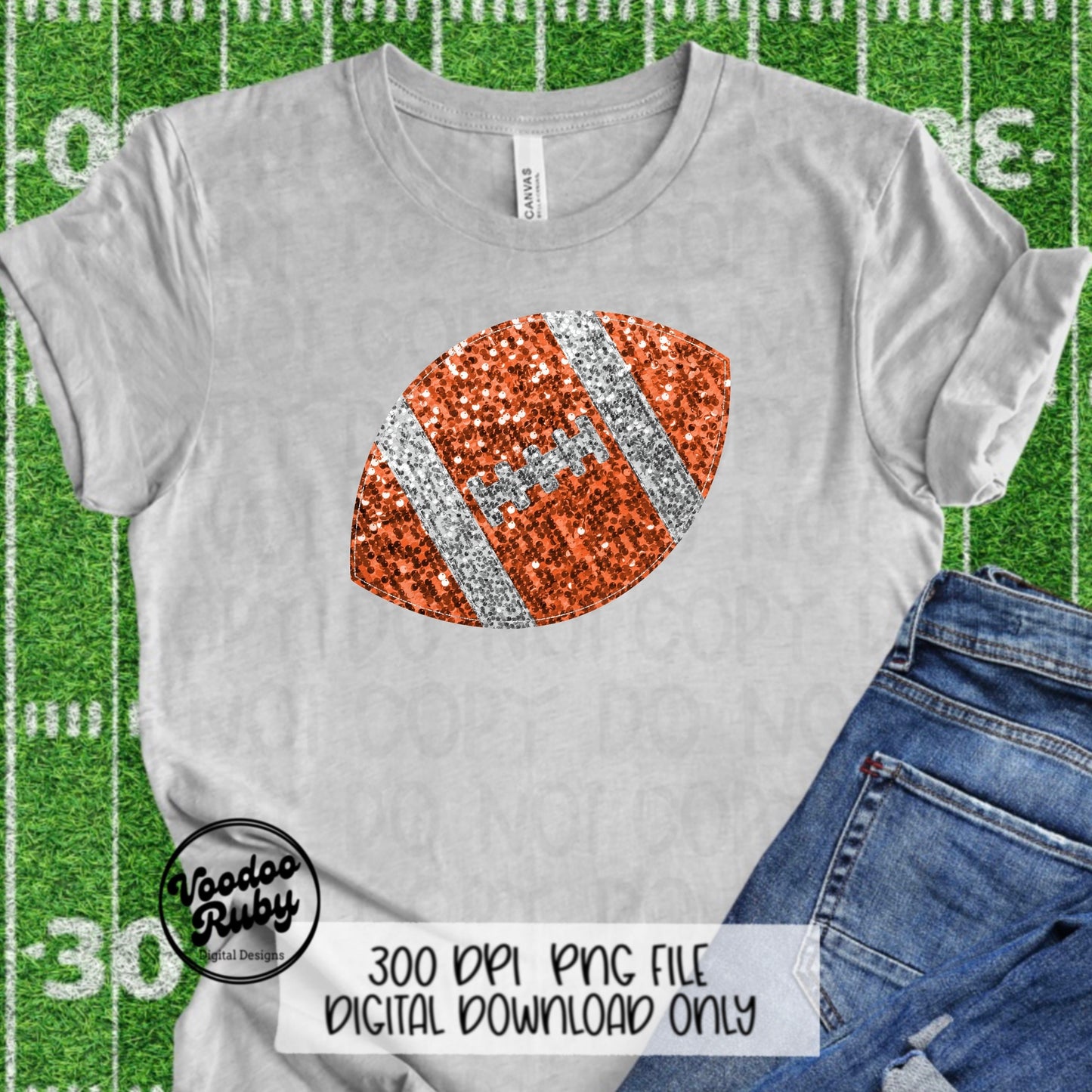 Sequin Football PNG Design Glitter Hand Drawn Digital Download Faux Sequins Patch PNG Printable Clip Art Faux Appliqué Football DTF