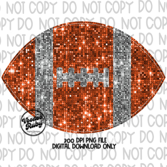 Orange Sequin Football PNG Design Sublimation Hand Drawn Digital Download Faux Sequin Patch Printable Clip Art Appliqué Glitter Football DTF