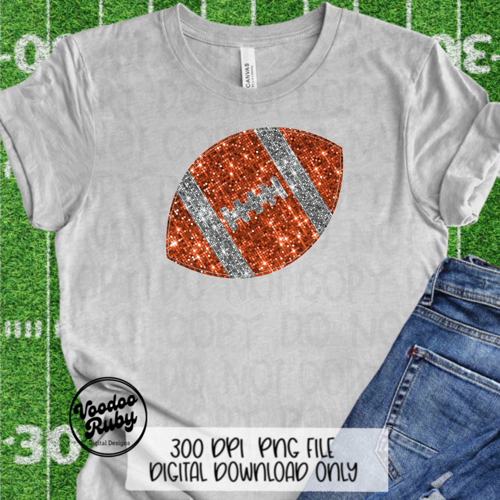 Orange Sequin Football PNG Design Sublimation Hand Drawn Digital Download Faux Sequin Patch Printable Clip Art Appliqué Glitter Football DTF