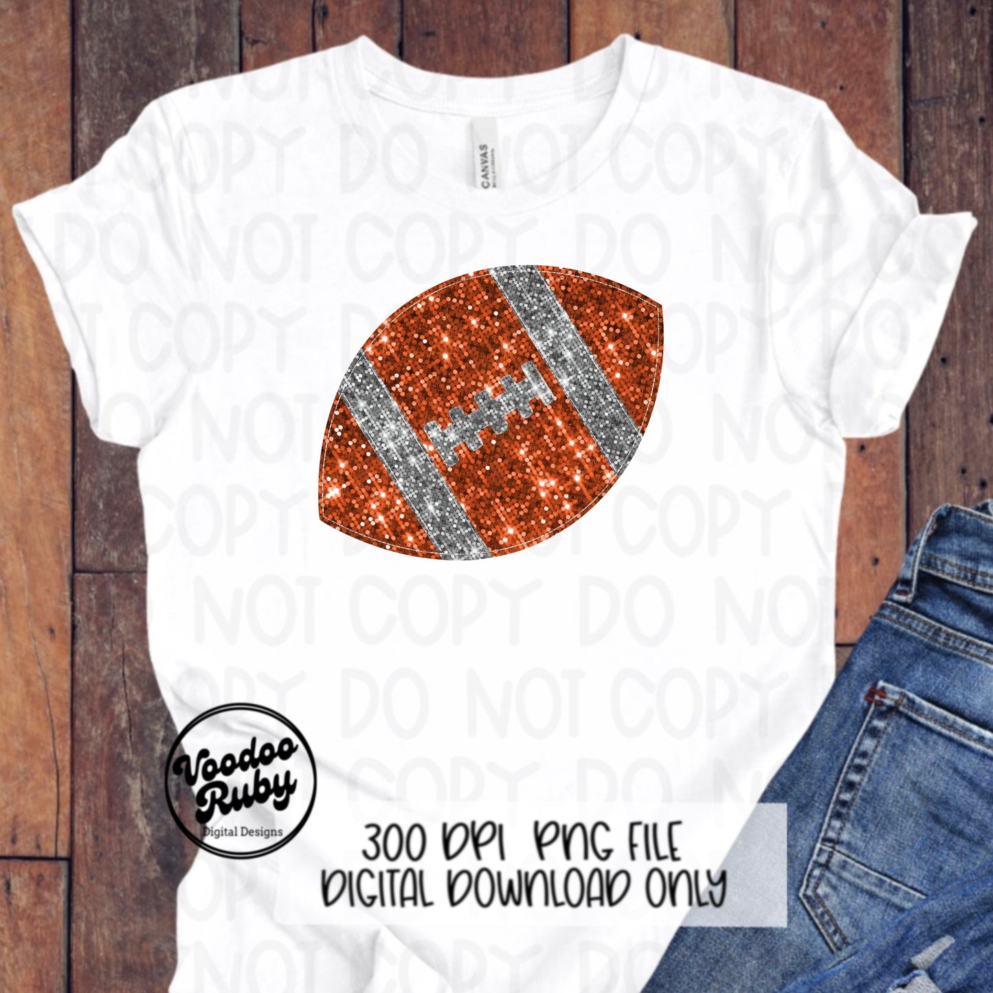 Orange Sequin Football PNG Design Sublimation Hand Drawn Digital Download Faux Sequin Patch Printable Clip Art Appliqué Glitter Football DTF