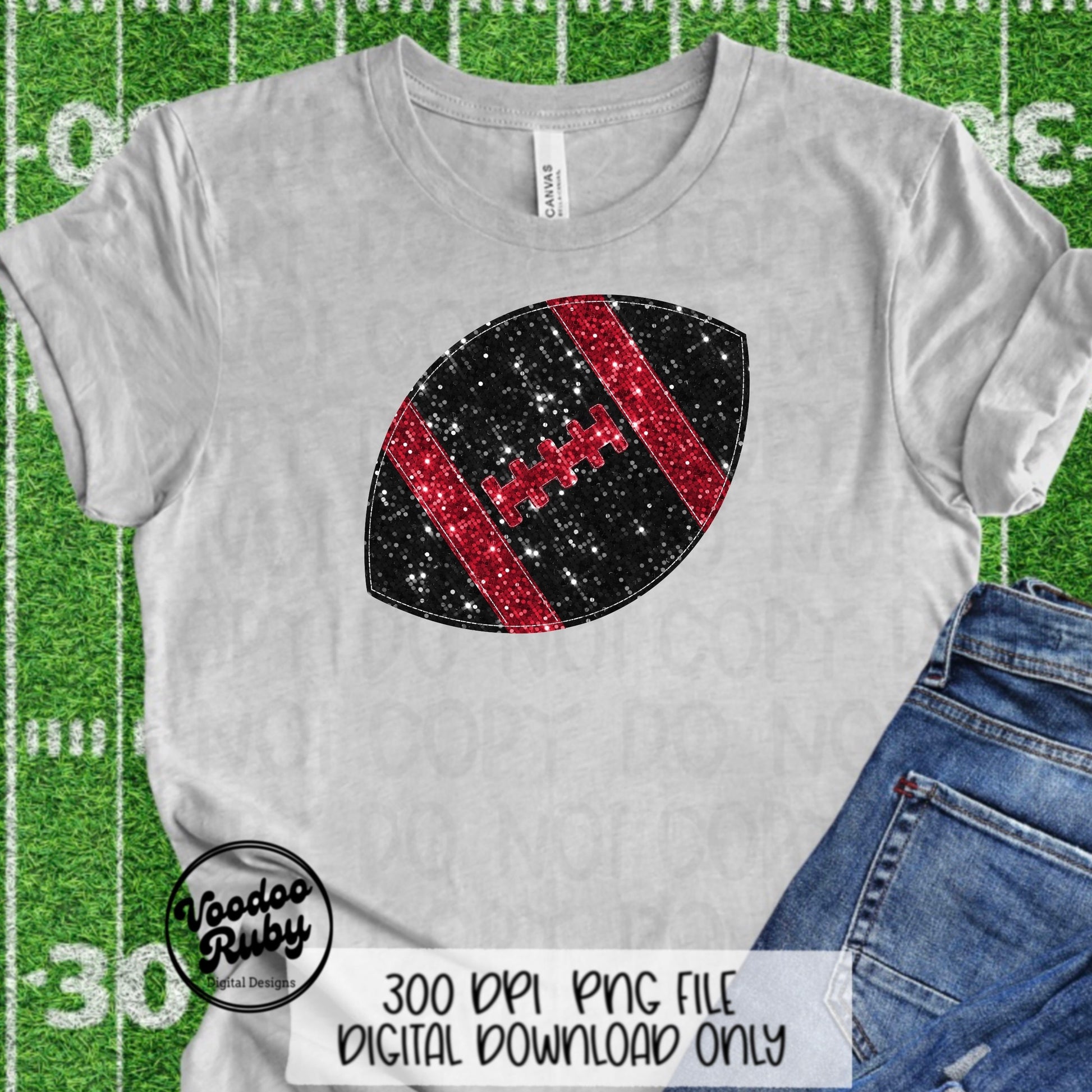 Sequin Red Black Football PNG Design Sublimation Glitter Hand Drawn Digital Download Faux Sequin Patch PNG Printable Clip Art Football DTF
