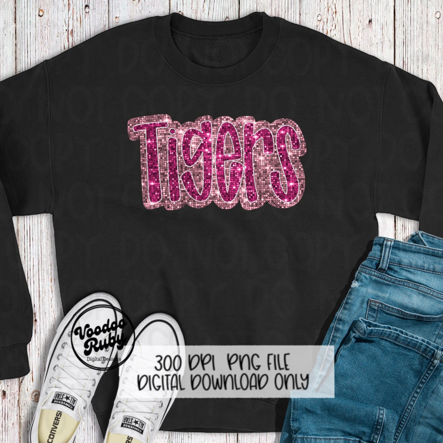 Pink Tigers PNG Design Sequins Hand Drawn Digital Download Faux Sequins Patch PNG Printable Clip Art Appliqué Tigers Football DTF October