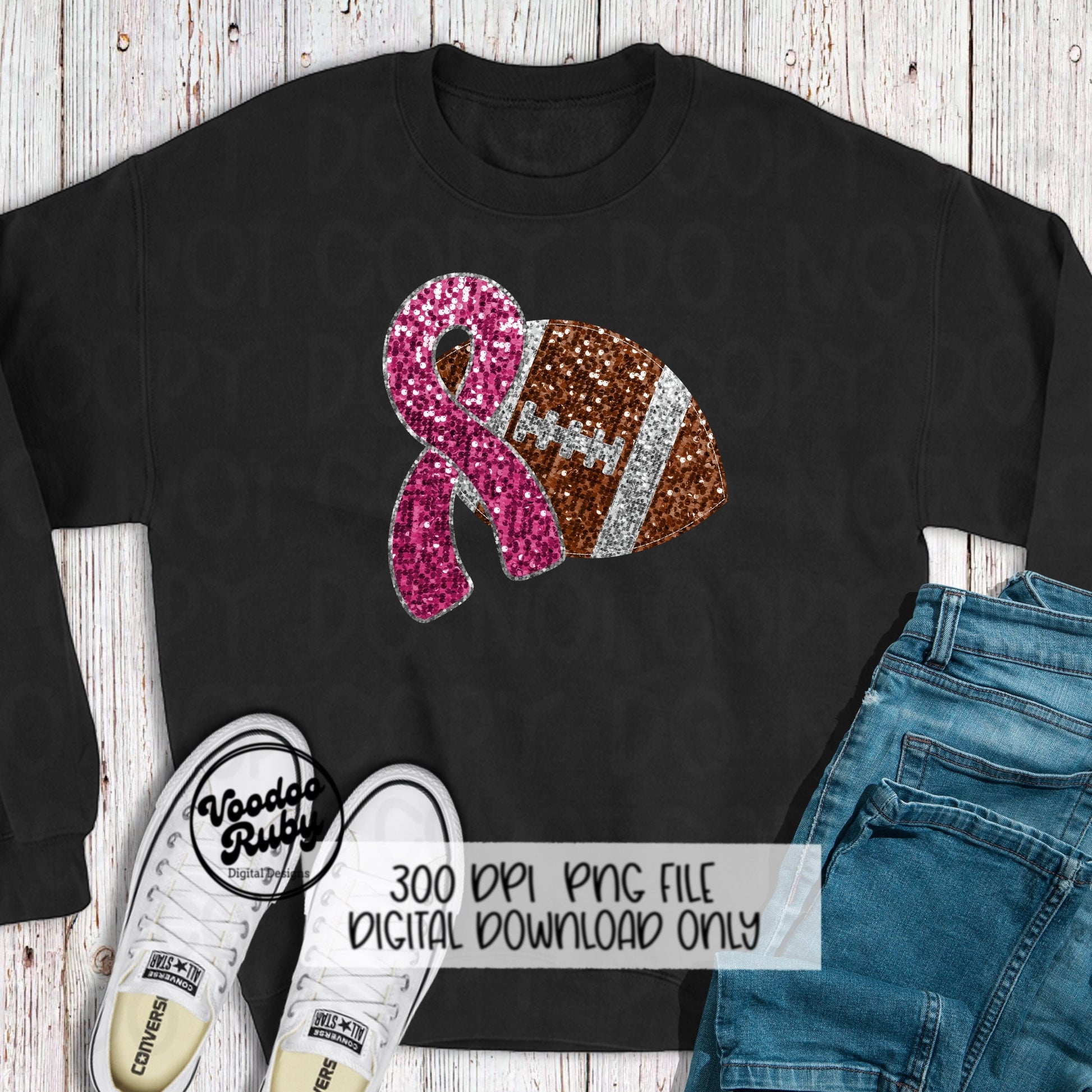 Pink Football PNG Design Hand Drawn Digital Download Faux Sequins Sublimation Pink Ribbon PNG Pink October DTF Printable Pink Awareness png