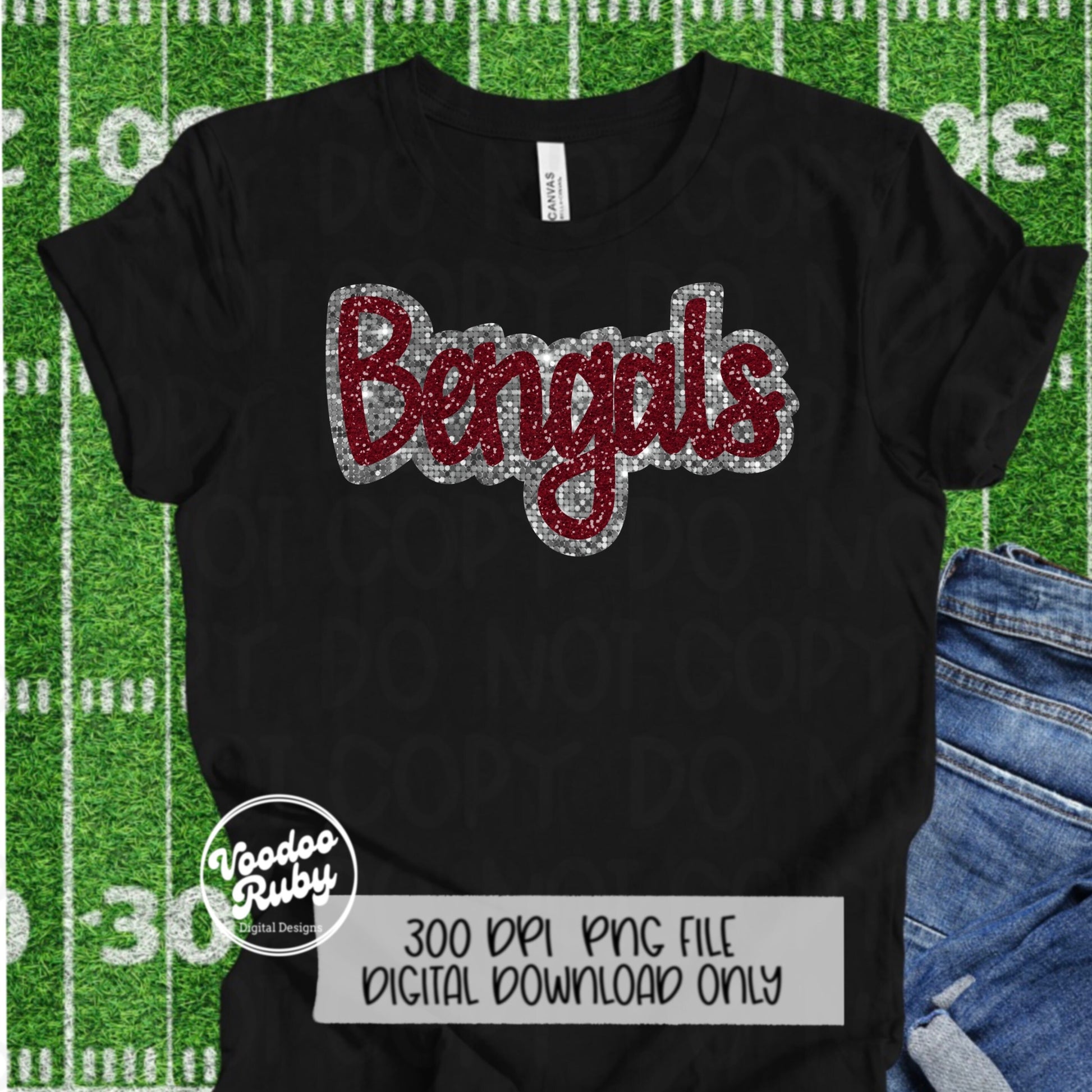 Bengals PNG Design Sequins Glitter Hand Drawn Digital Download Faux Sequins Patch PNG Printable Clip Art Faux Appliqué Bengals Football DTF