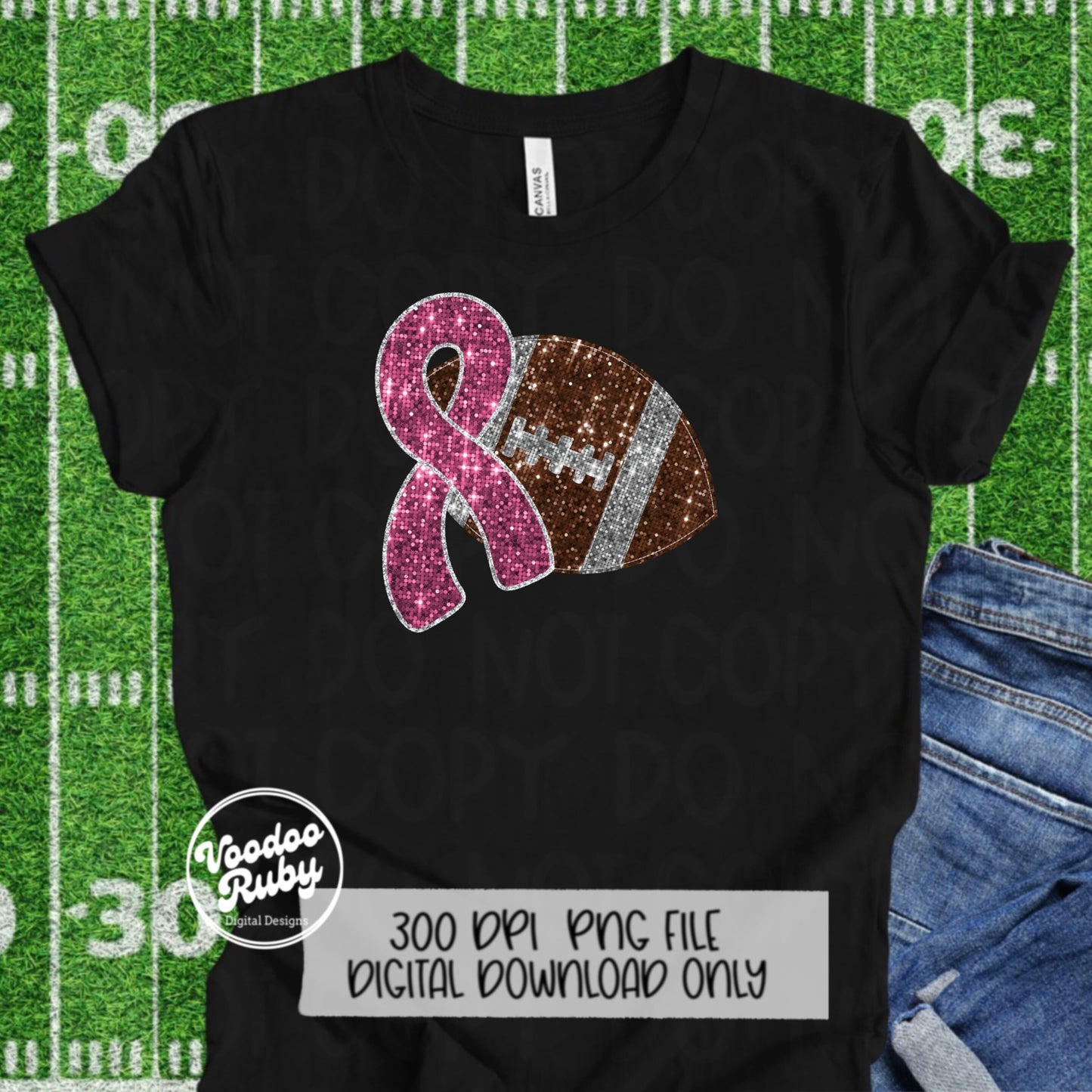 Pink awareness ribbon and football png design in high resolution, 300 dpi.