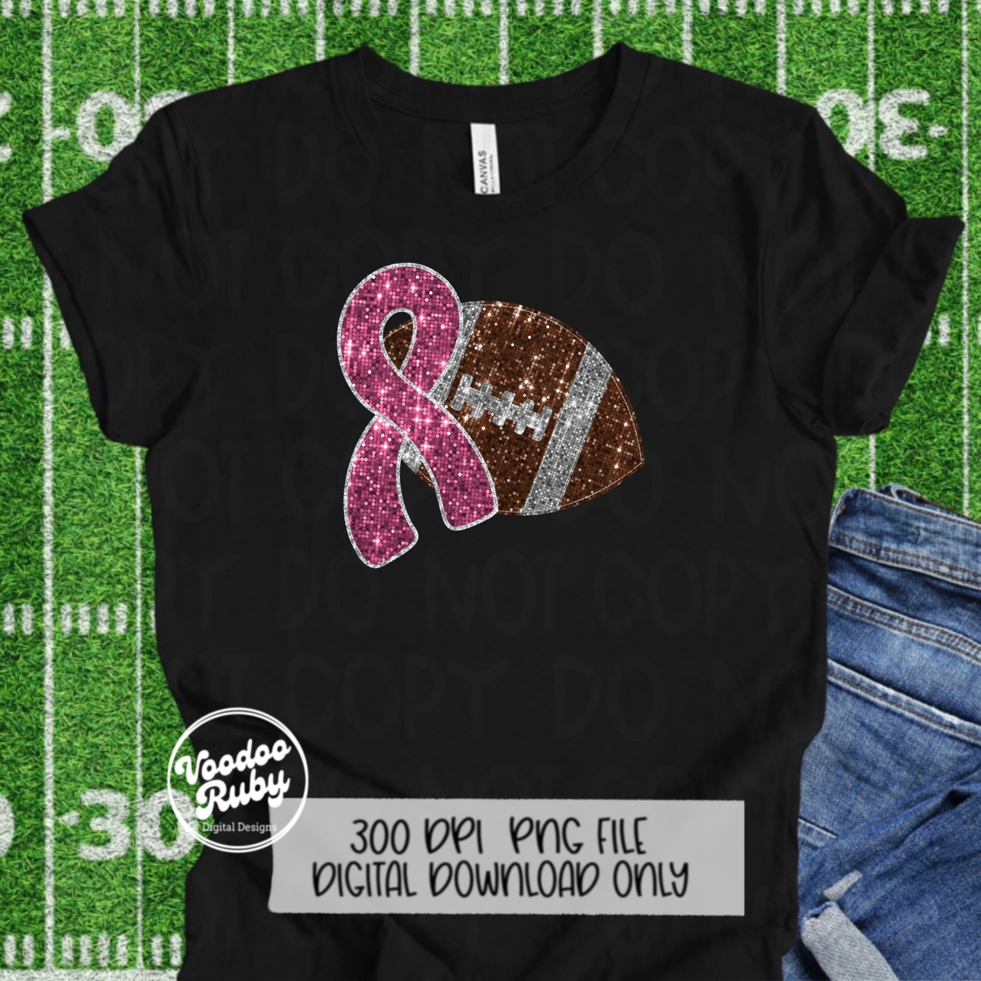 Pink awareness ribbon and football png design in high resolution, 300 dpi.