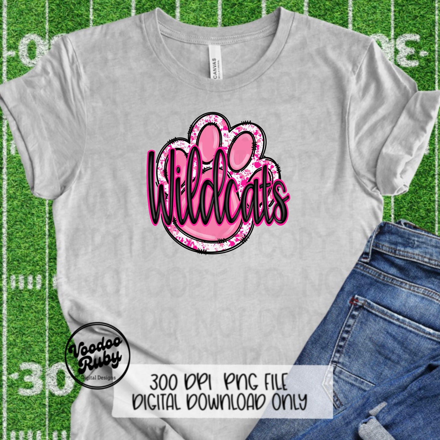 Pink Wildcats Hand Drawn PNG Design perfect for October football games.