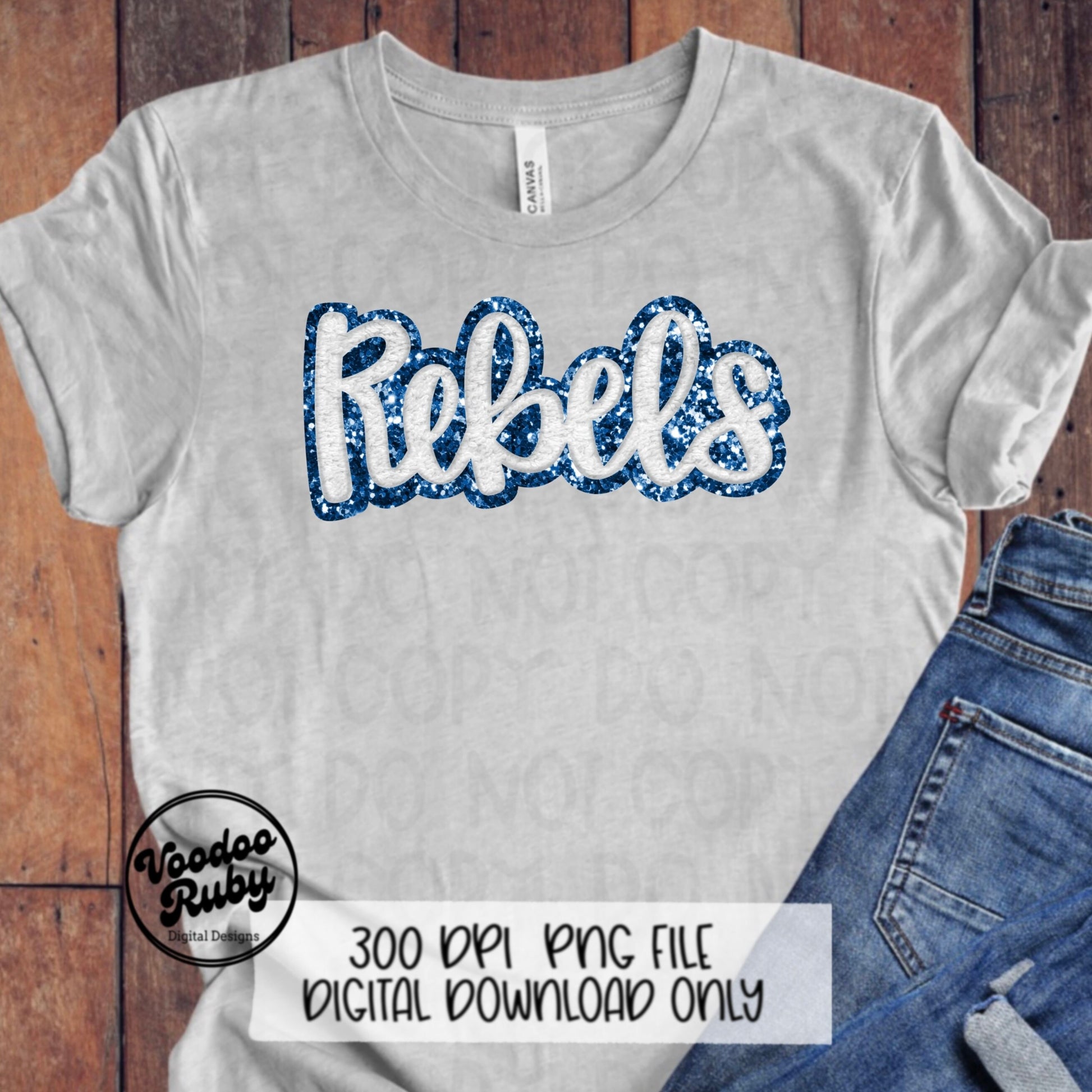 Rebels PNG Design Hand Drawn Digital Download Sublimation Faux Chenille PNG Blue and White Football png Rebels DTF Printable Rebels Cheer