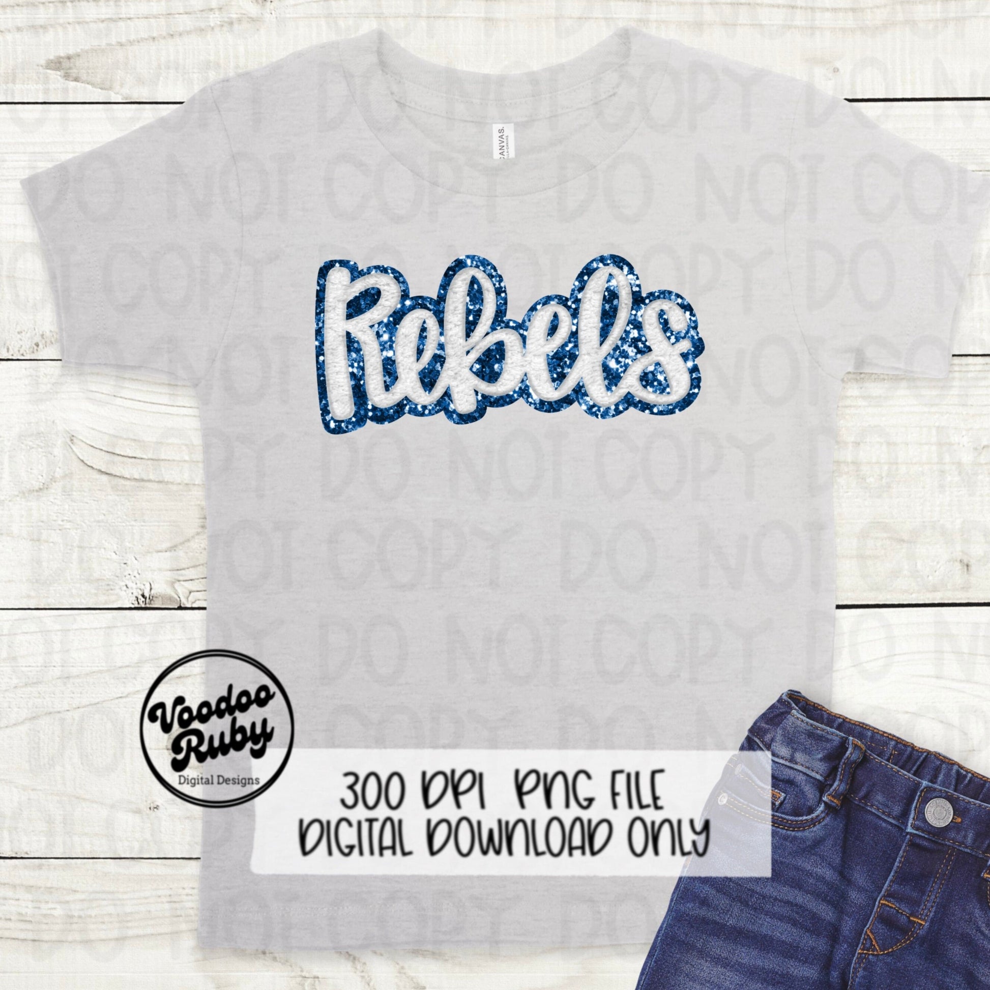 Rebels PNG Design Hand Drawn Digital Download Sublimation Faux Chenille PNG Blue and White Football png Rebels DTF Printable Rebels Cheer
