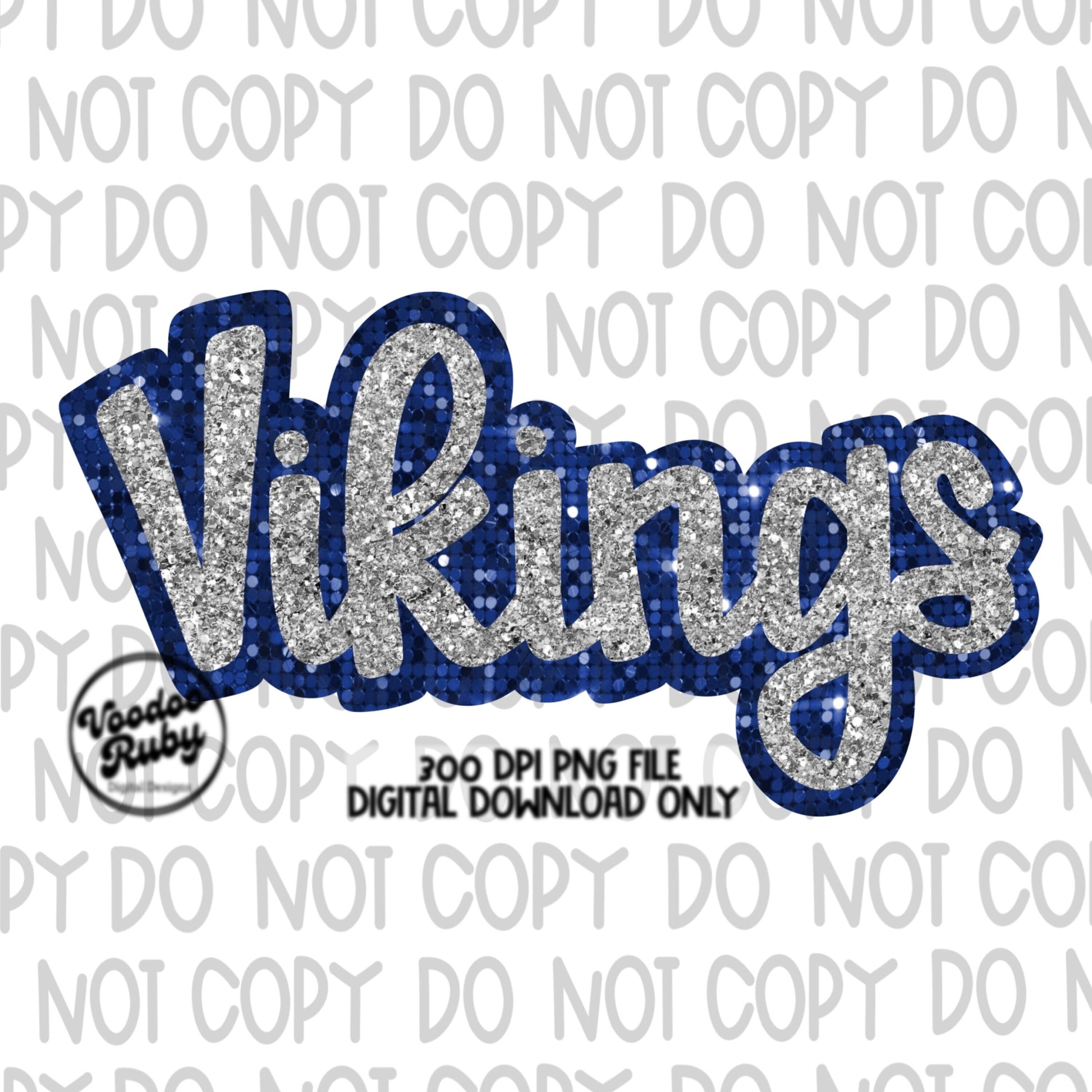 Faux sequin and glitter vikings mascot png design in blue and silver. High resolution perfect for sublimation and dtf printing.
