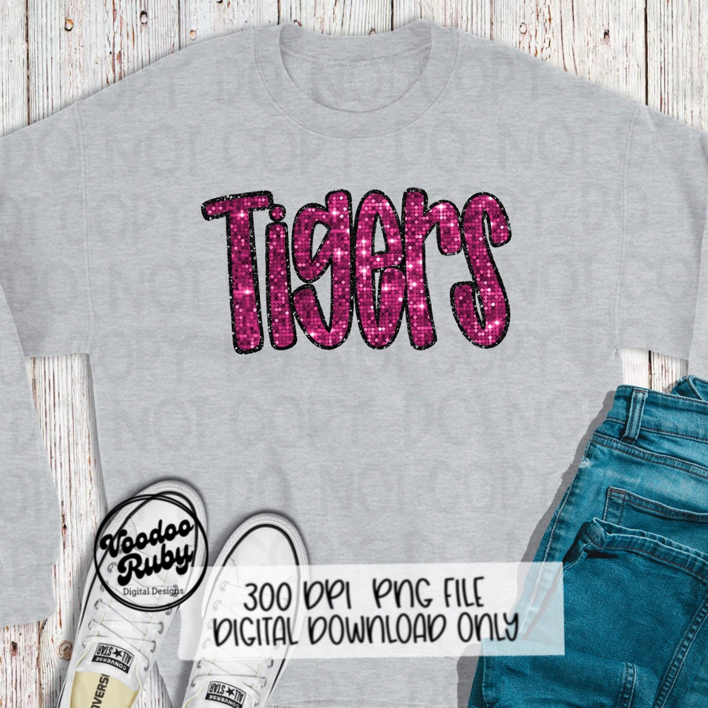 Pink Tigers PNG Sequin Design Hand Drawn Digital Download Faux Sequins Patch PNG Printable Clip Art Appliqué Tigers Football DTF October