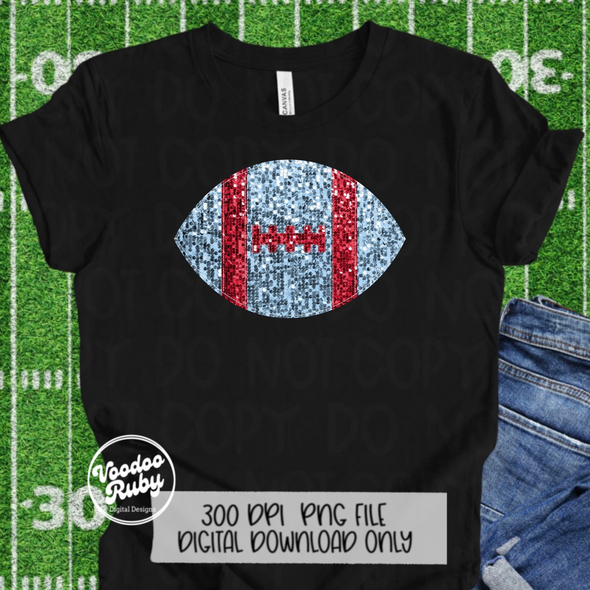 Sequin Football PNG Design Glitter Hand Drawn Digital Download Faux Sequins Patch PNG Printable Clip Art Faux Appliqué Football DTF