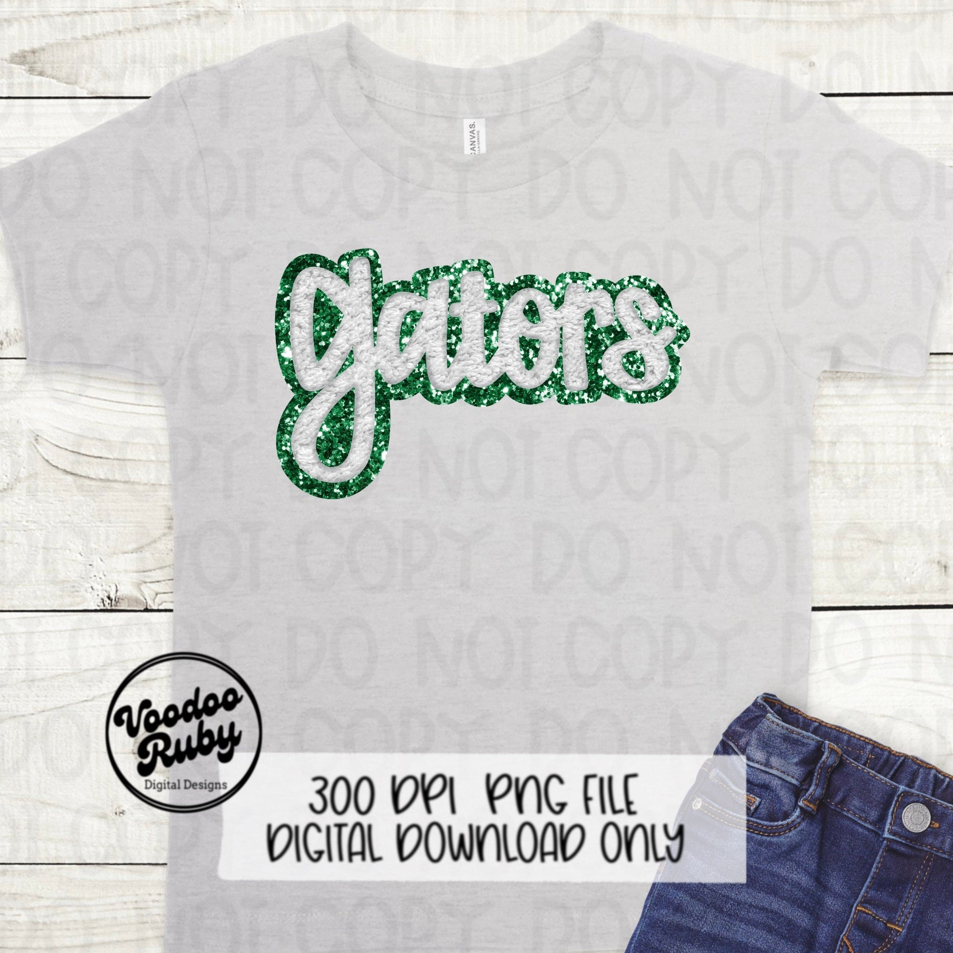 Gators PNG Design Hand Drawn Digital Download Sublimation Faux Chenille PNG Green and White Football png Gators DTF Printable Gators Cheer