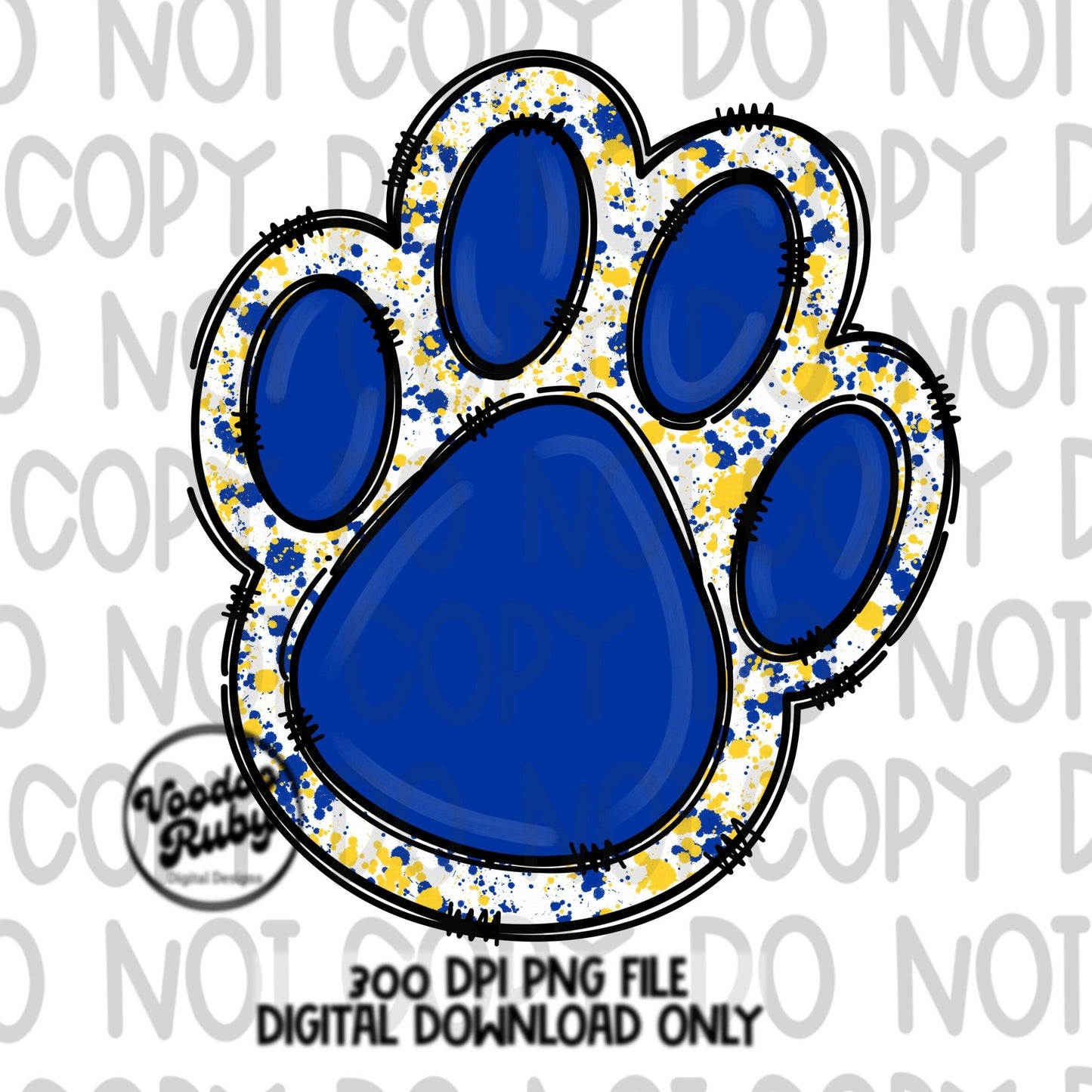 Blue Yellow Paw PNG Design Hand Drawn Digital Download PNG Sublimation Paw Print Doodle Clip Art DTF Printable