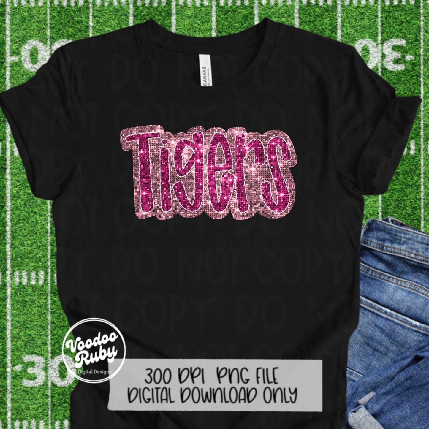 Pink Tigers PNG Design Sequins Hand Drawn Digital Download Faux Sequins Patch PNG Printable Clip Art Appliqué Tigers Football DTF October