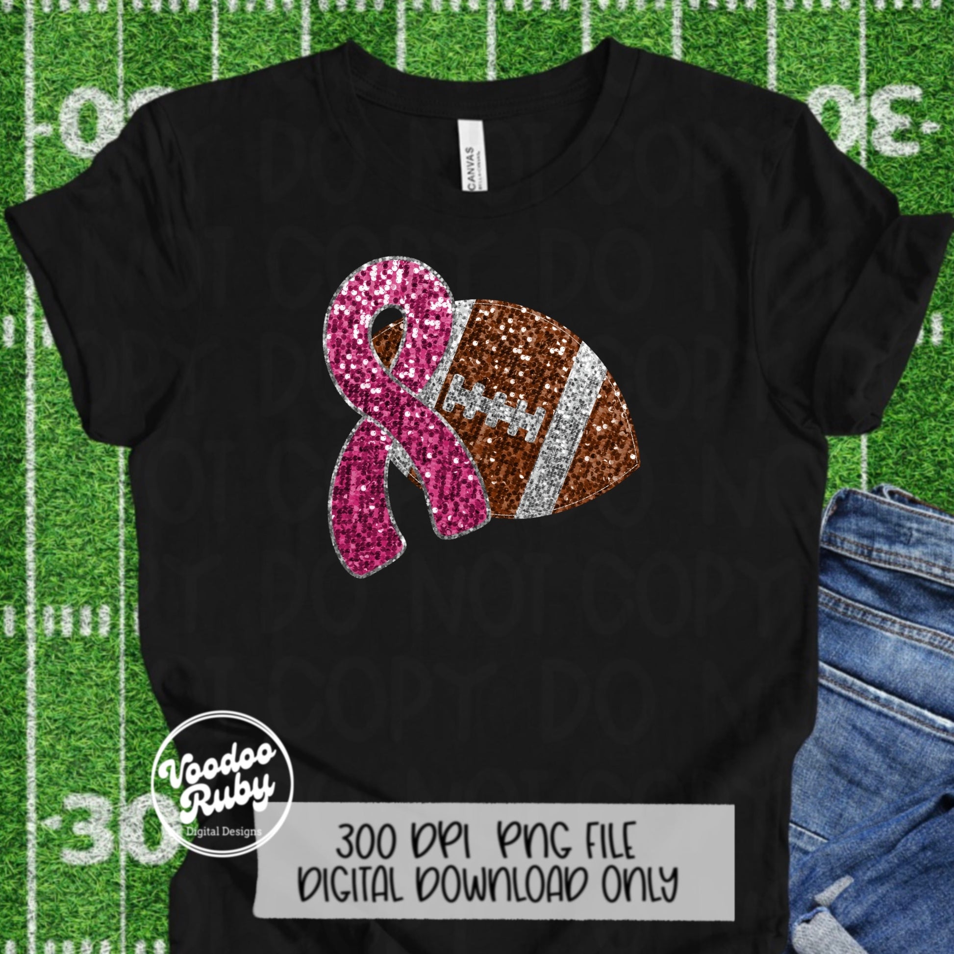 Pink Football PNG Design Hand Drawn Digital Download Faux Sequins Sublimation Pink Ribbon PNG Pink October DTF Printable Pink Awareness png