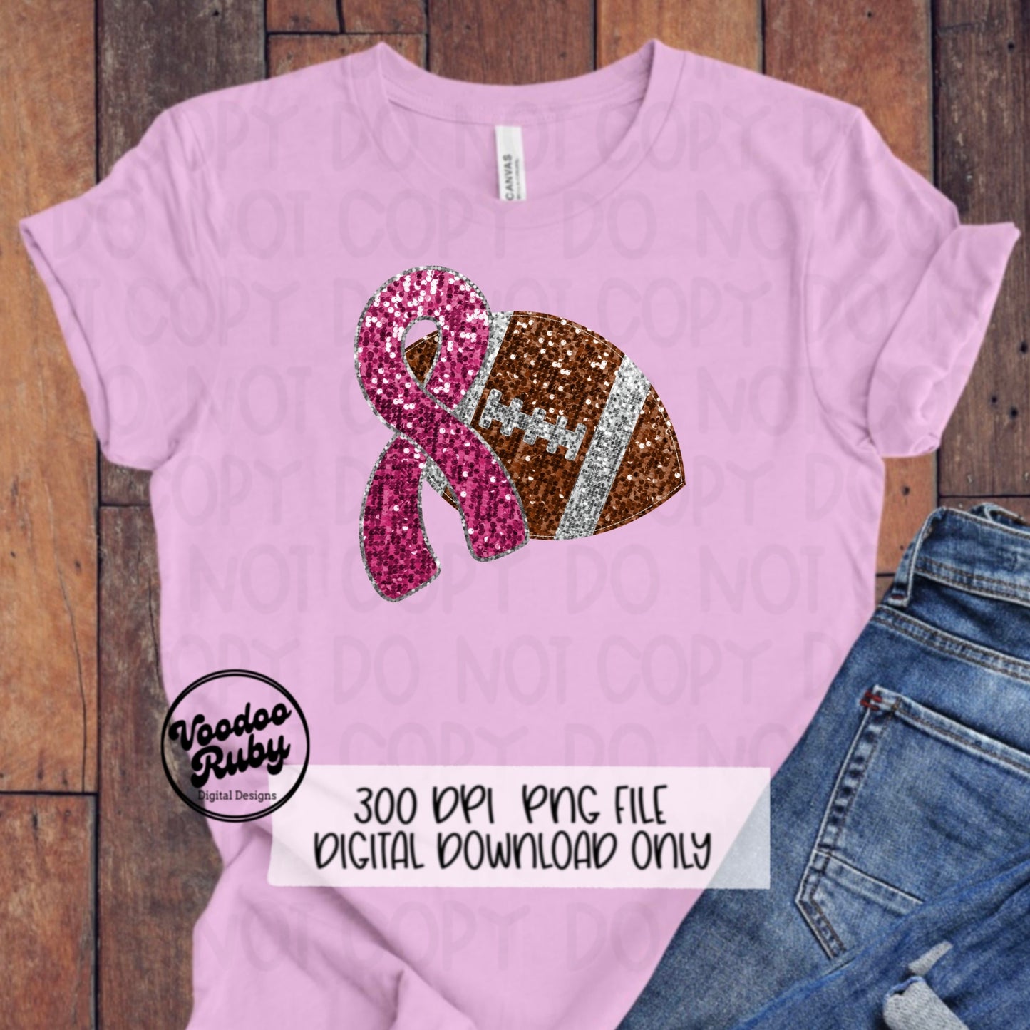 Pink Football PNG Design Hand Drawn Digital Download Faux Sequins Sublimation Pink Ribbon PNG Pink October DTF Printable Pink Awareness png