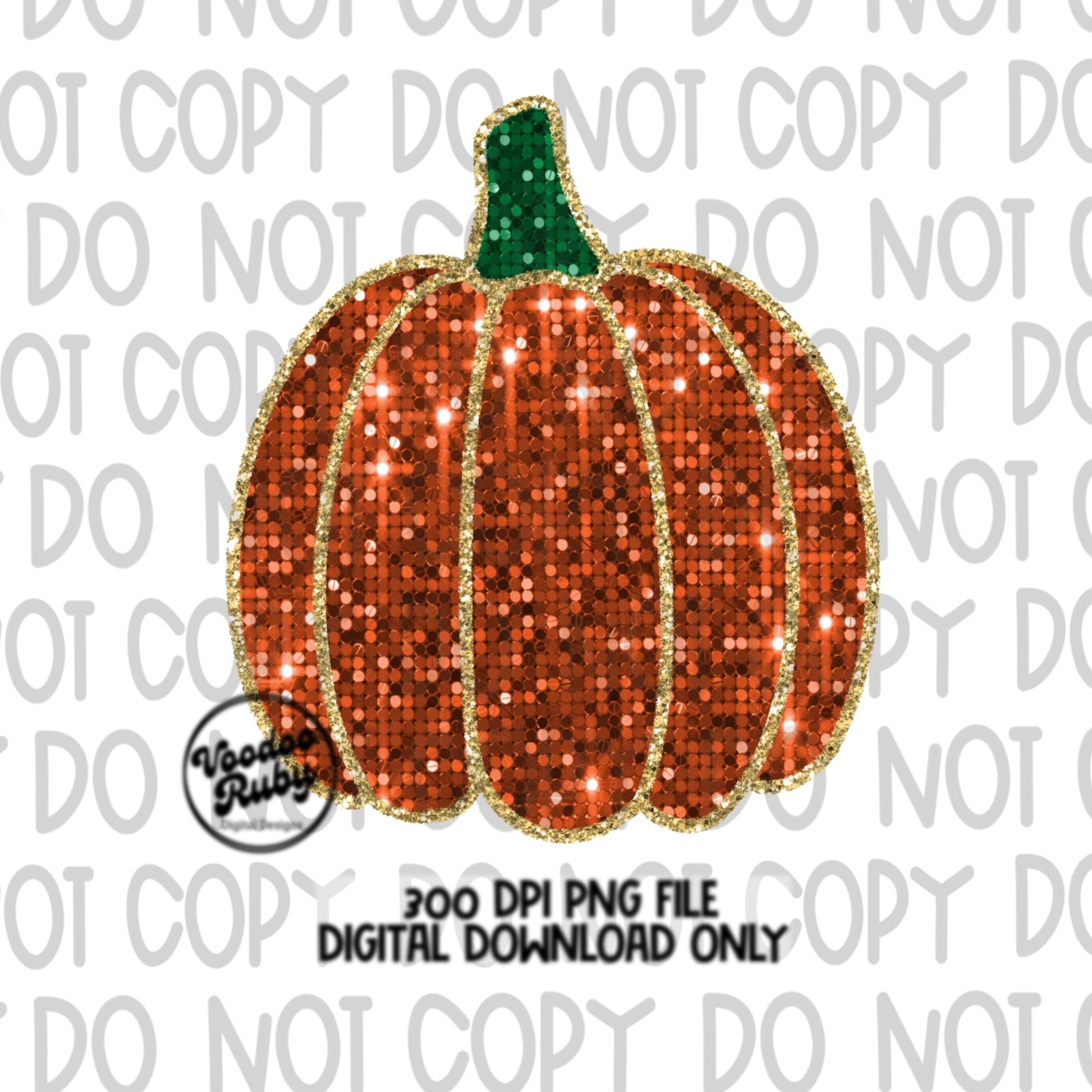 Orange Faux sequin pumpkin png with gold glitter outline.