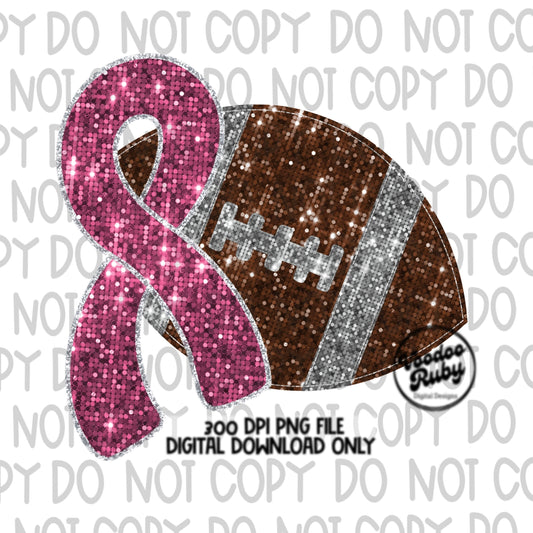 Sequin pink ribbon and football png design perfect for dtf and sublimation.