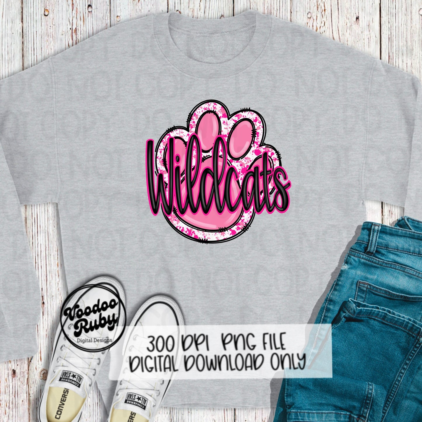 Wildcats PNG Design Hand Drawn Digital Download Football PNG Wildcats Sublimation Pink Paw Print Pink Football DTF Printable Pink October