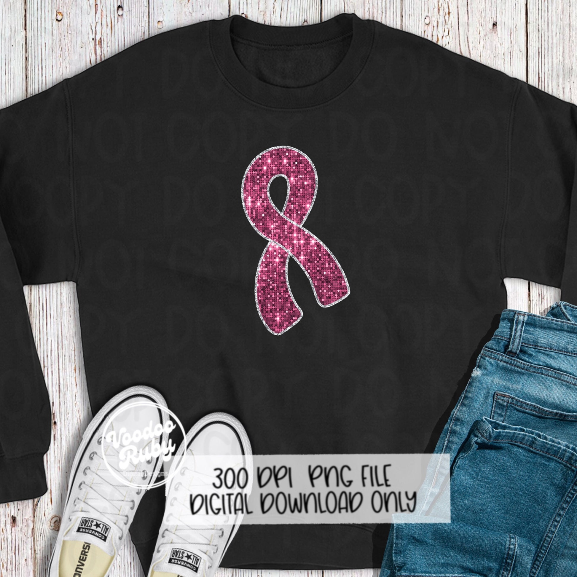 Sequin Pink Ribbon PNG Design Hand Drawn Digital Download Faux Sequins Sublimation Pink October DTF Printable Pink Awareness png Clip Art