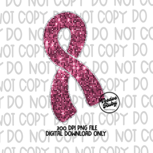 Sequin pink ribbon png design perfect for sublimation and dtf printing.