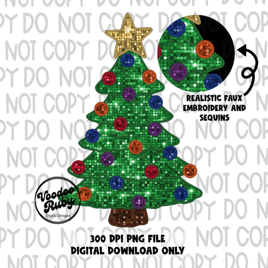 Sequin Christmas PNG Design Christmas Tree PNG Faux Sequins Faux Embroidery DTF Christmas Sublimation Digital Design Download Clip Art