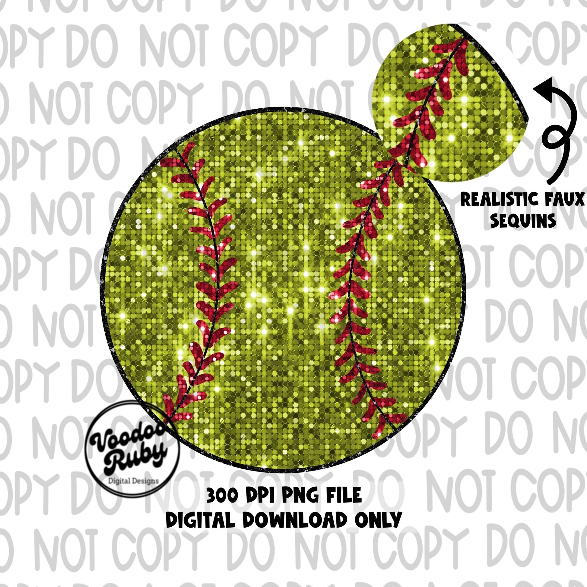 Sequin Softball PNG Design Faux Embroidery PNG Hand Digital Download Softball DTF Printable Clip Art