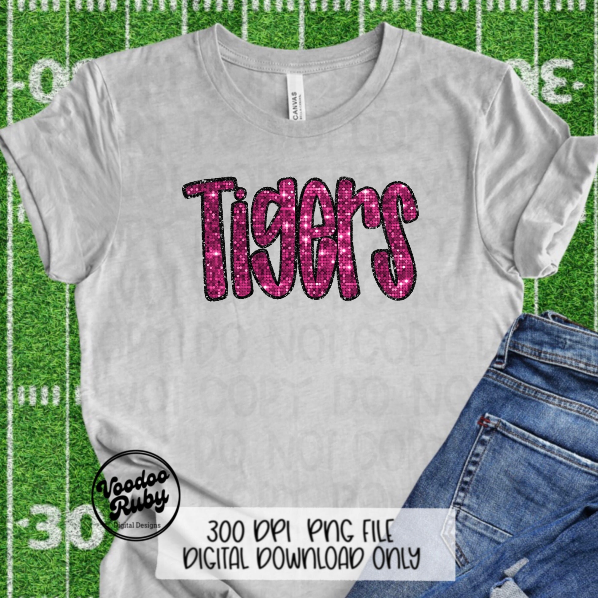 Pink Tigers PNG Sequin Design Hand Drawn Digital Download Faux Sequins Patch PNG Printable Clip Art Appliqué Tigers Football DTF October