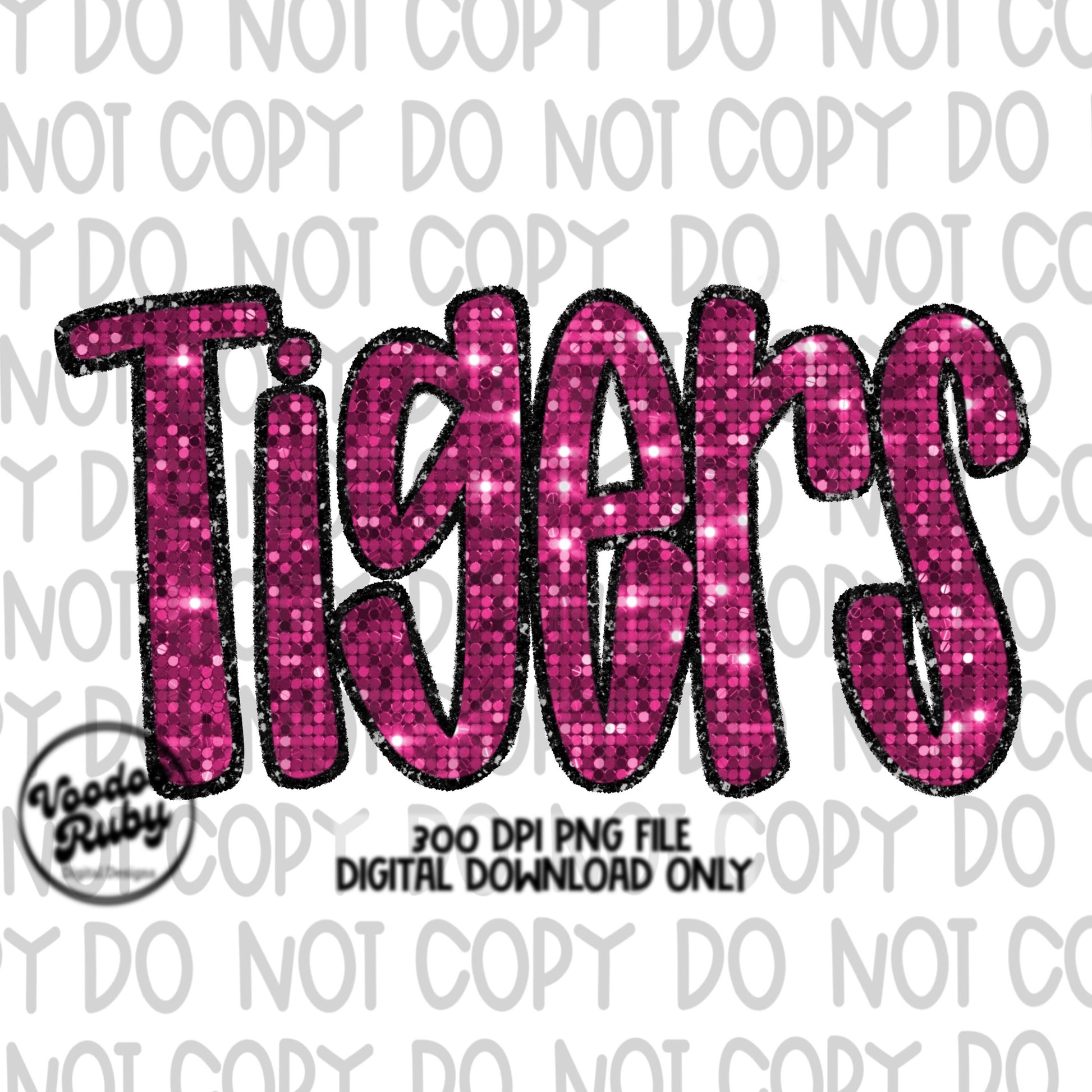 Pink Tigers PNG Sequin Design Hand Drawn Digital Download Faux Sequins Patch PNG Printable Clip Art Appliqué Tigers Football DTF October