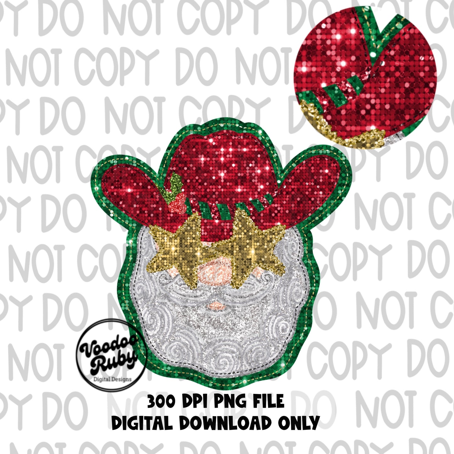 Santa Claus PNG Design Sequin PNG Faux Embroidery PNG Christmas Dtf Printable Digital Download Santa Clip Art