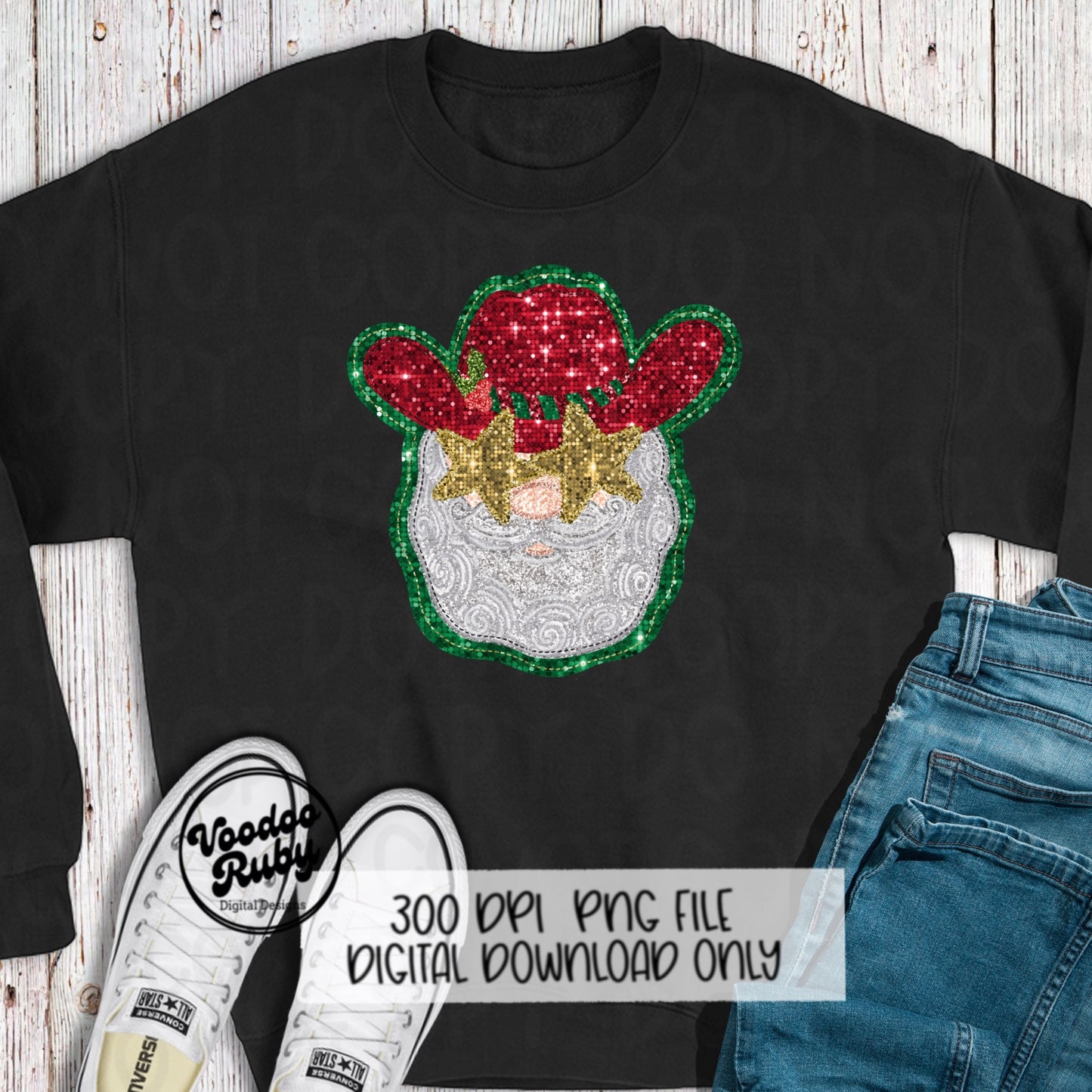 Santa Claus PNG Design Sequin PNG Faux Embroidery PNG Christmas Dtf Printable Digital Download Santa Clip Art