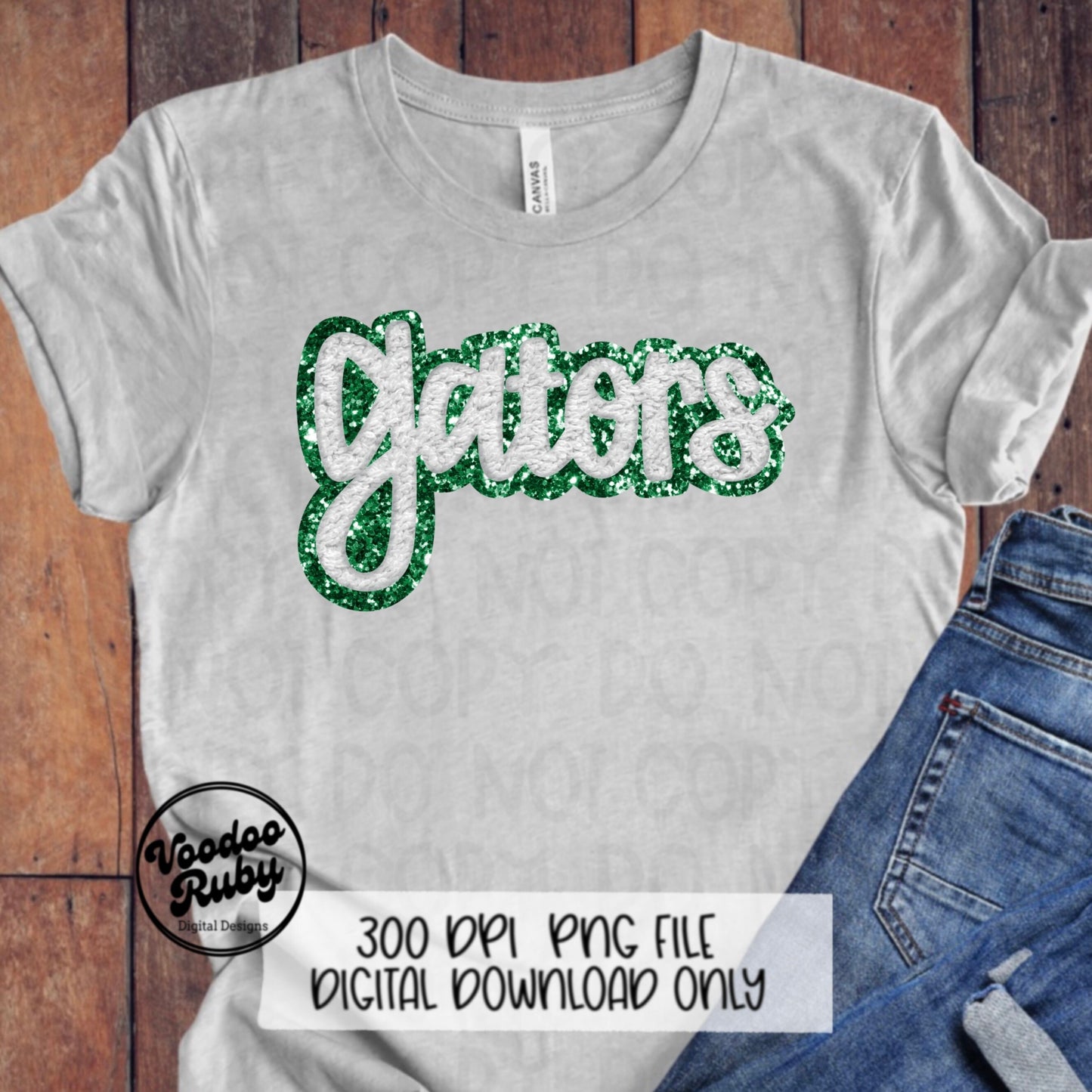 Gators PNG Design Hand Drawn Digital Download Sublimation Faux Chenille PNG Green and White Football png Gators DTF Printable Gators Cheer