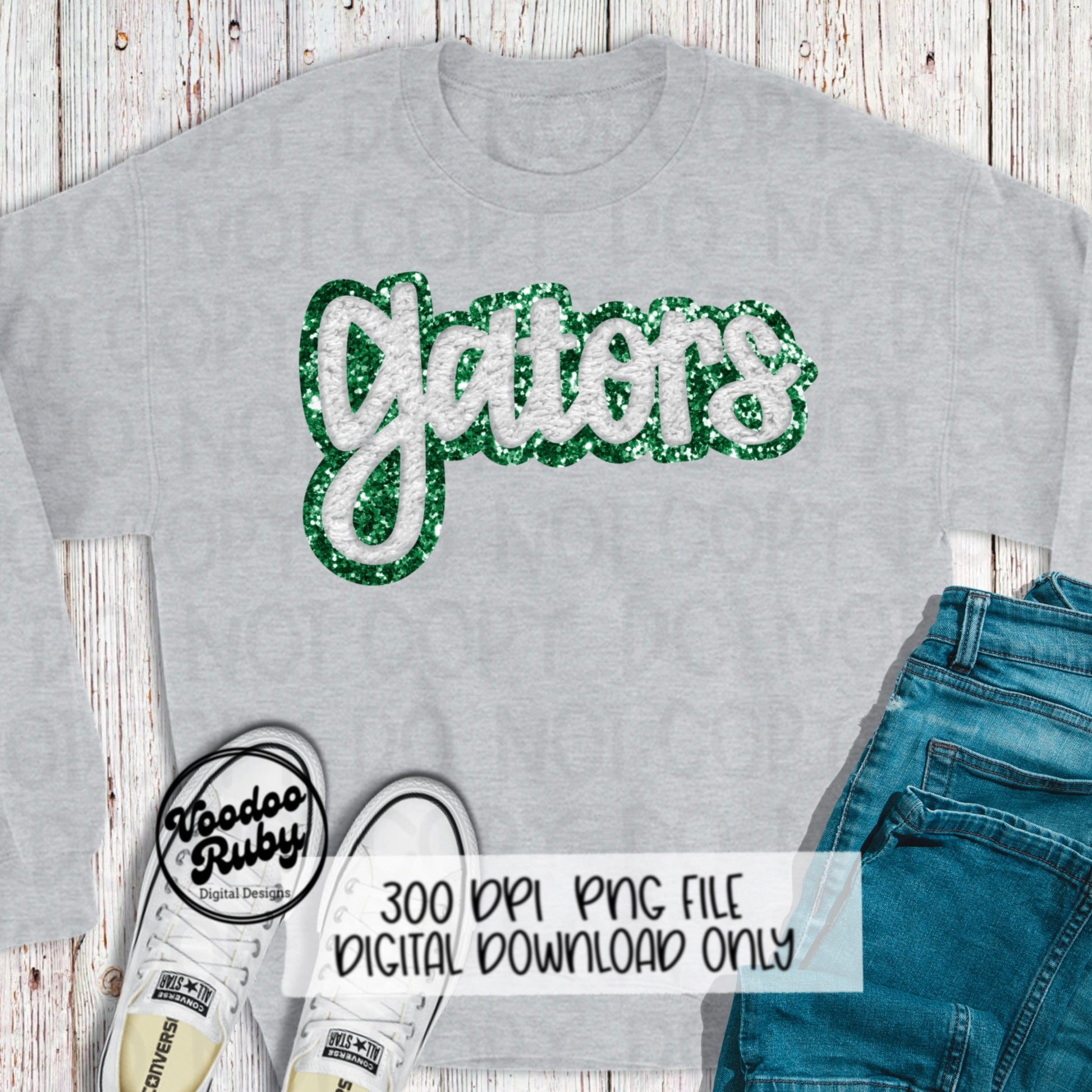 Gators PNG Design Hand Drawn Digital Download Sublimation Faux Chenille PNG Green and White Football png Gators DTF Printable Gators Cheer