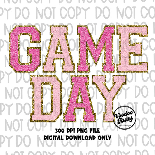 Pink Game Day PNG Design Faux Chenille Patch Digital Download Pink Football PNG Faux Embroidery png Pink Game Day Football DTF Printable