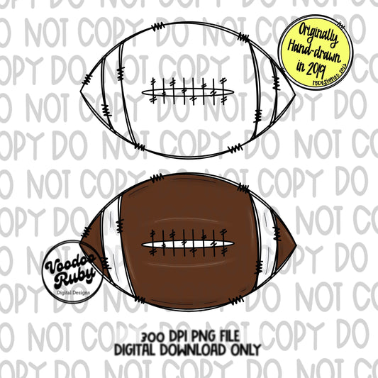 Football PNG Doodle Design Hand Drawn Digital Download Fall PNG Clip Art Sports Football DTF Printable