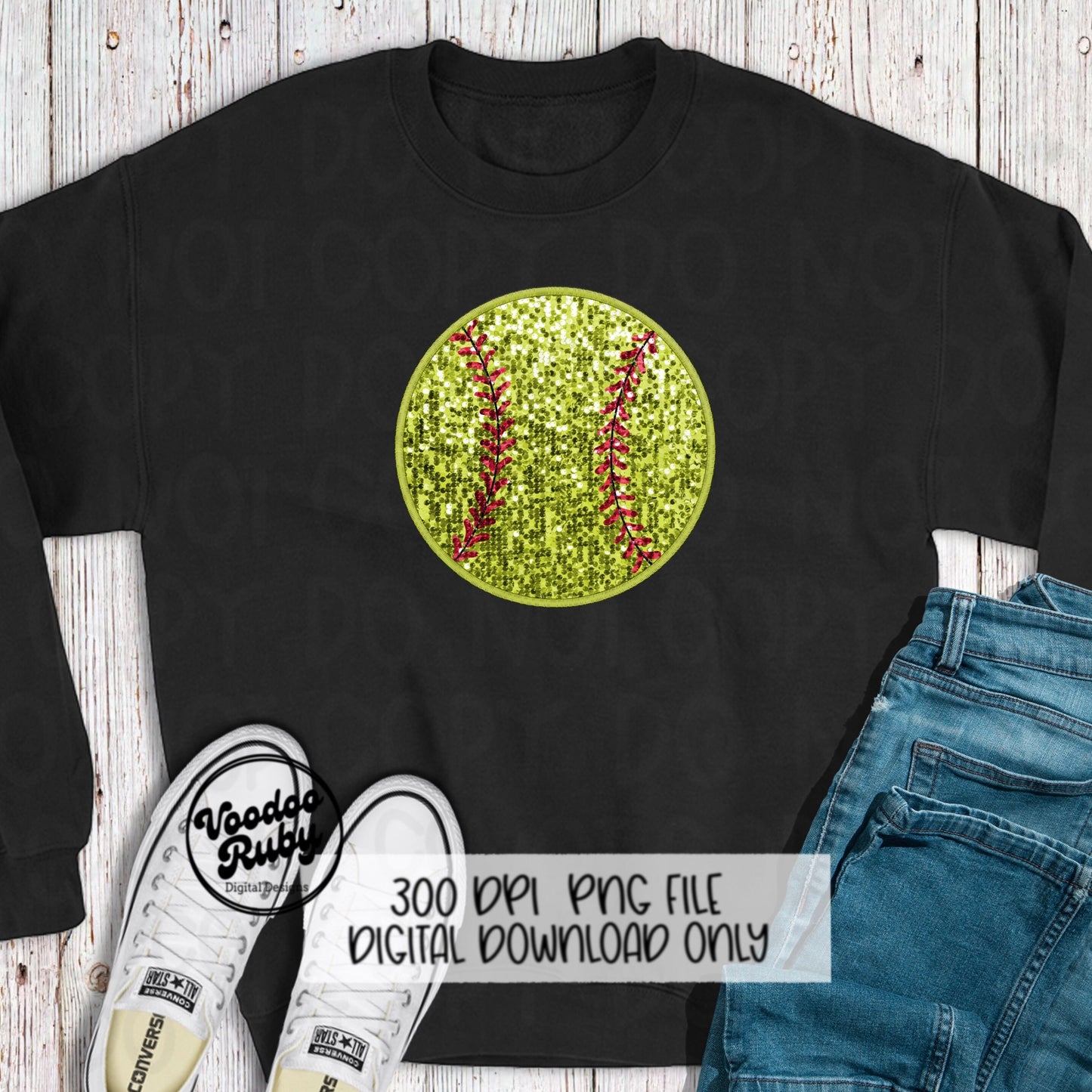 Sequin Softball PNG Design Faux Embroidery PNG Hand Digital Download Softball DTF Printable Clip Art