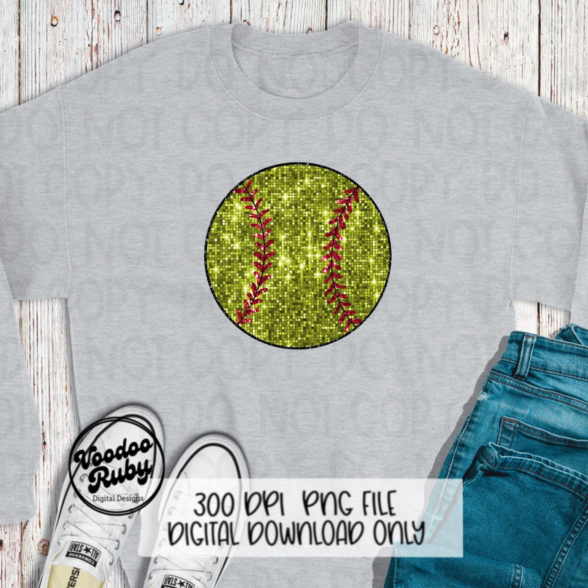 Sequin Softball PNG Design Faux Embroidery PNG Hand Digital Download Softball DTF Printable Clip Art