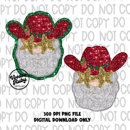 Santa Claus PNG Design Sequin PNG Faux Embroidery PNG Christmas Dtf Printable Digital Download Santa Clip Art