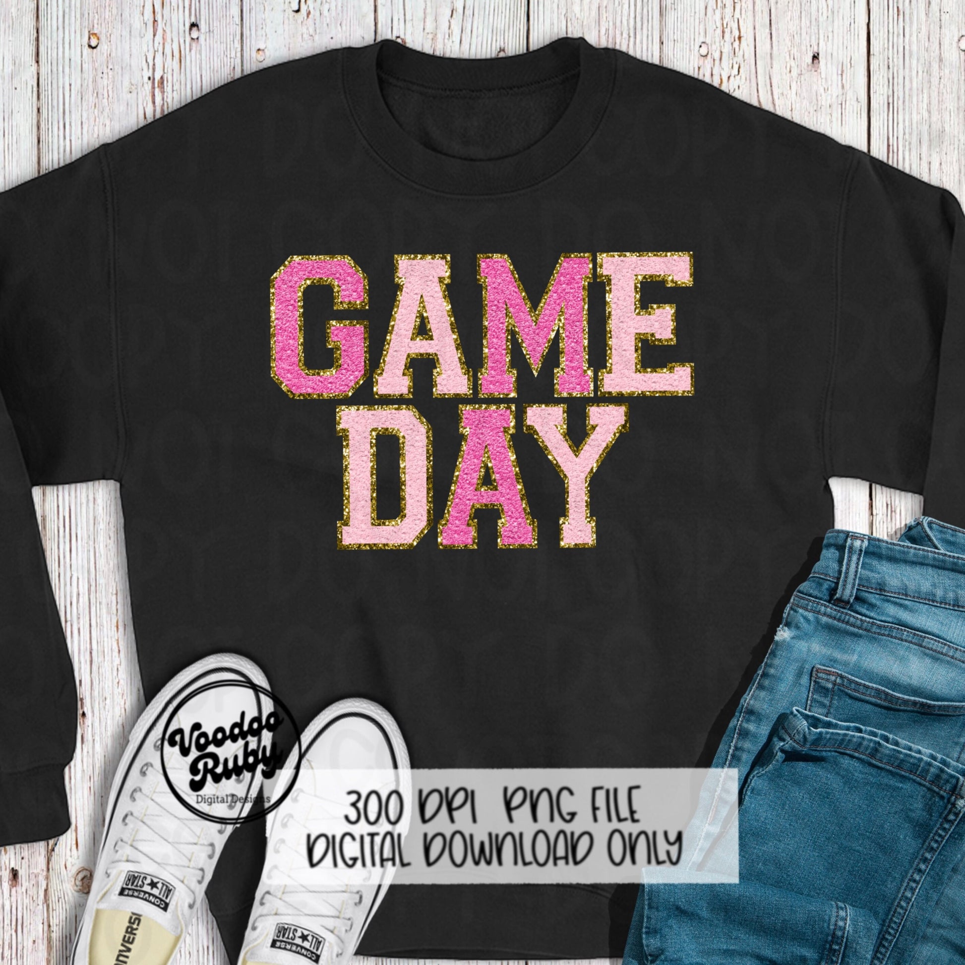 Pink Game Day PNG Design Faux Chenille Patch Digital Download Pink Football PNG Faux Embroidery png Pink Game Day Football DTF Printable