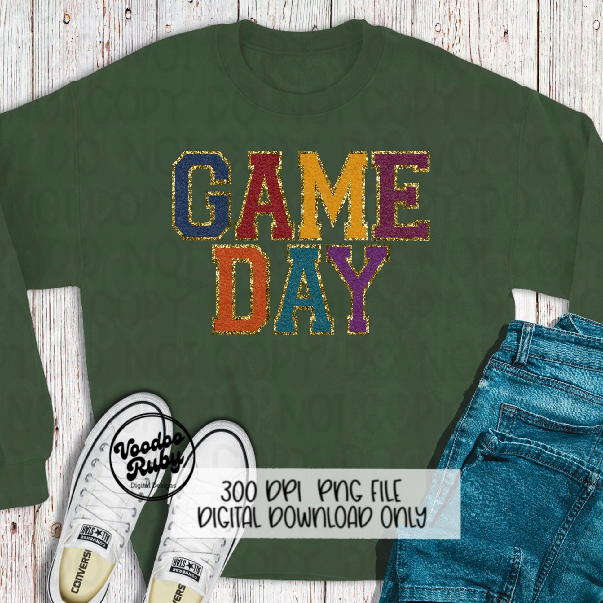 Game Day PNG Design Faux Chenille Patch Digital Download Jewel Tones Football PNG Faux Embroidery png Fall Game Day Football DTF Printable