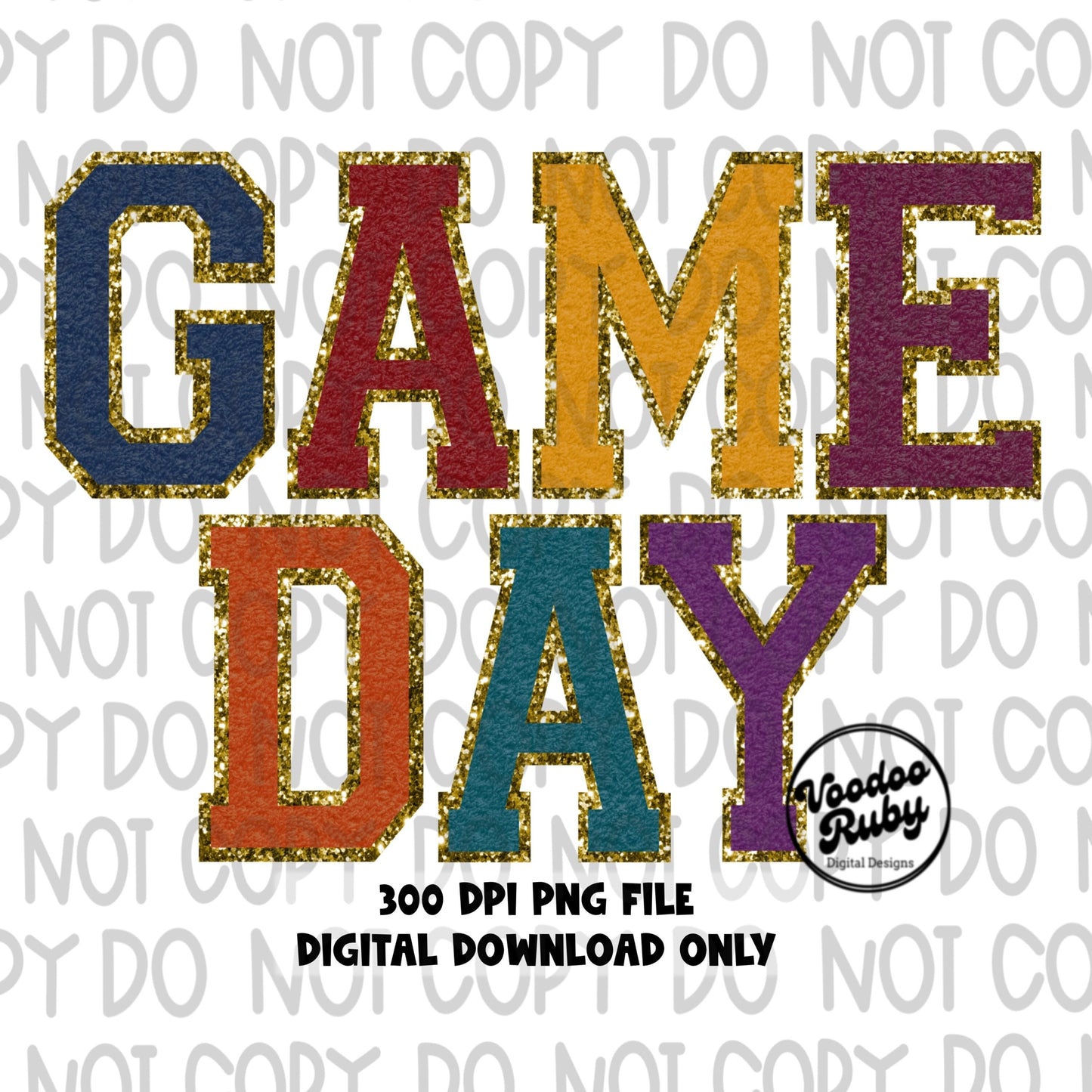 Game Day PNG Design Faux Chenille Patch Digital Download Jewel Tones Football PNG Faux Embroidery png Fall Game Day Football DTF Printable
