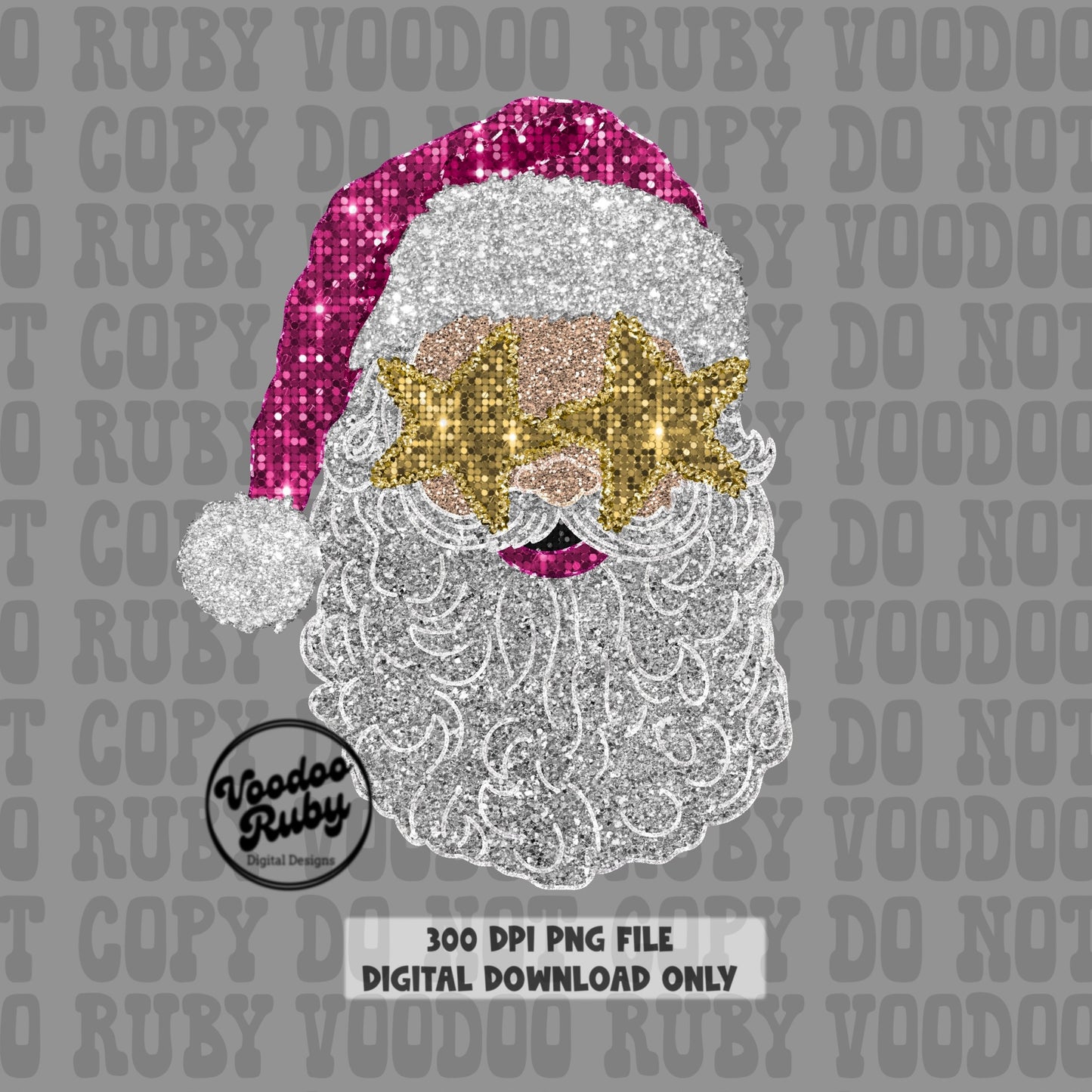 Pink sequin Santa png 300 dpi pink Christmas png design