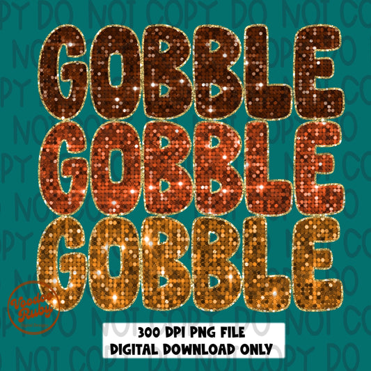 Sequin Turkey PNG Design Gobble PNG Hand Drawn Digital Download Thankful PNG Happy Thanksgiving Turkey dtf printable Faux Sequins